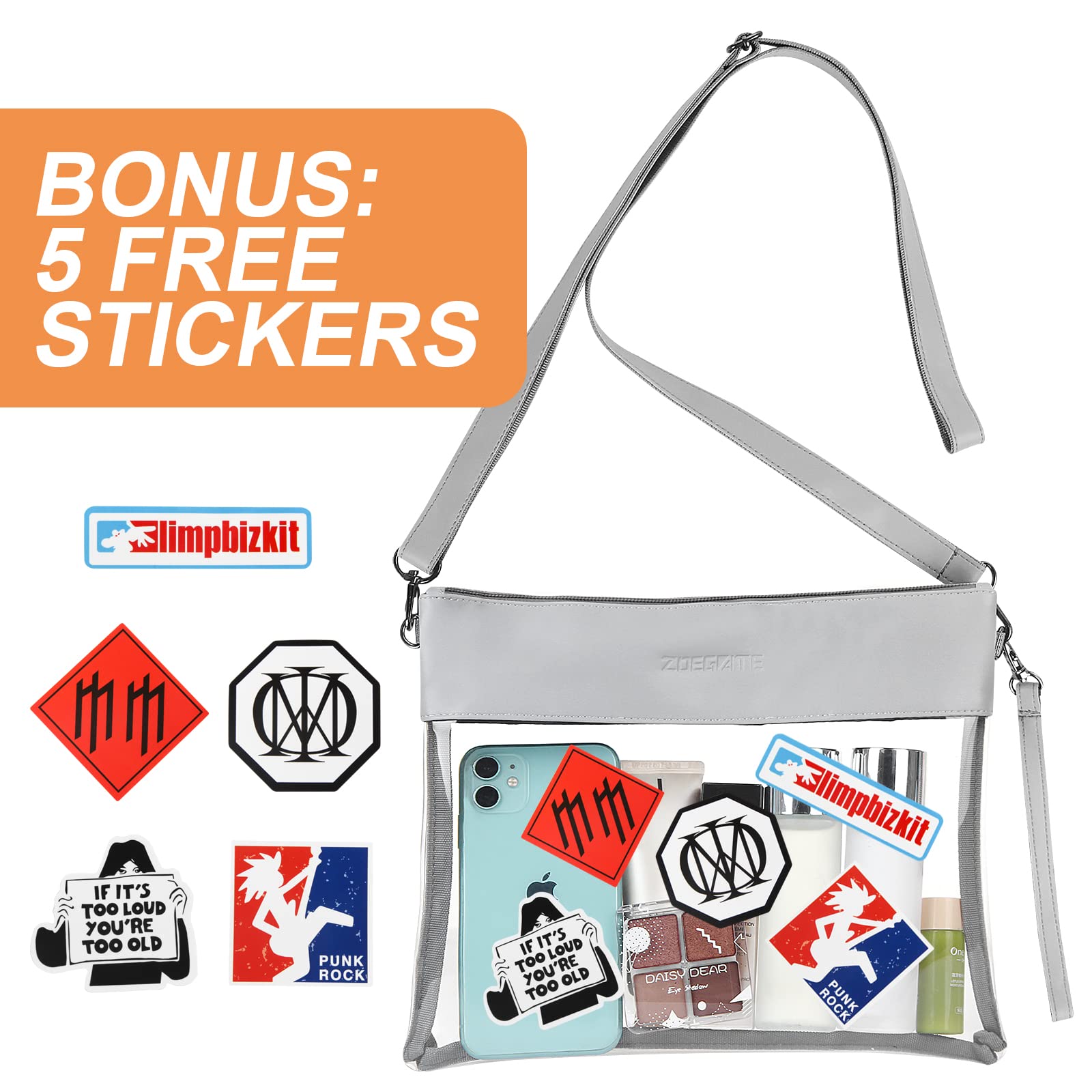 Stadium Approved Clear Crossbody Purse - Transparent Shoulder Bag for Concerts & Events with 5 Fun Stickers | Perfect for Music Festivals, Sports Games & Travel Security Checks