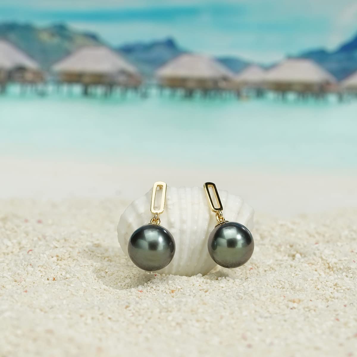18K Gold Tahitian South Sea Cultured Black Pearl Drop Earrings for Women | 4A Quality Round Pearl Dangle Earrings | Perfect Gift for Anniversary, Wedding & Special Occasions