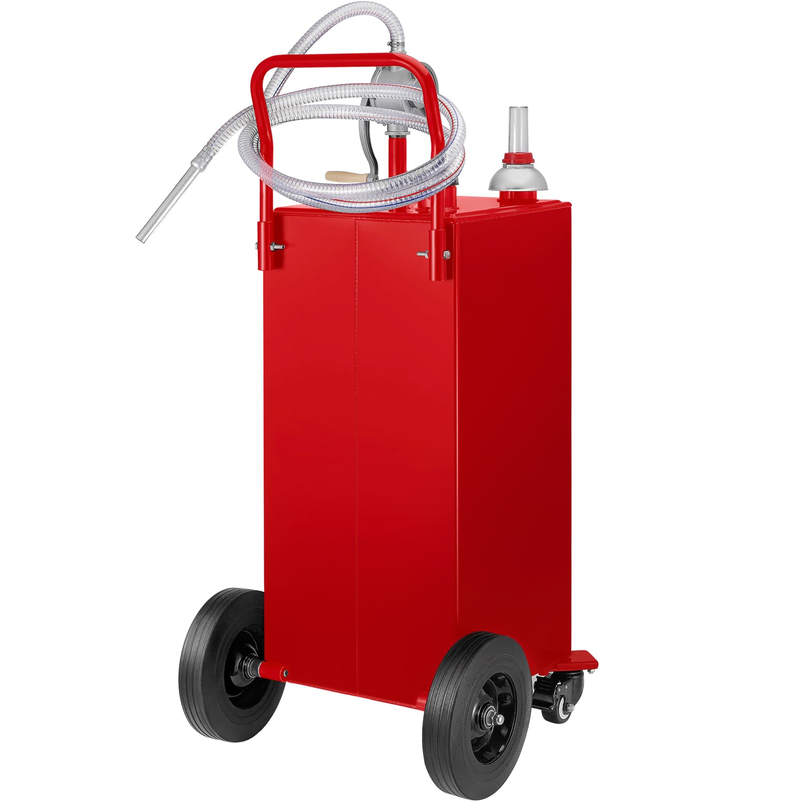 VEVOR 35 Gallon Gas Caddy with Manual Pump - Portable Fuel Storage Tank on Wheels for Gasoline & Diesel - Perfect for Cars, Lawn Mowers, ATVs, Boats & Outdoor Equipment - Red (Ideal for Garage, Farm, Construction Sites & Emergency Fuel Storage)