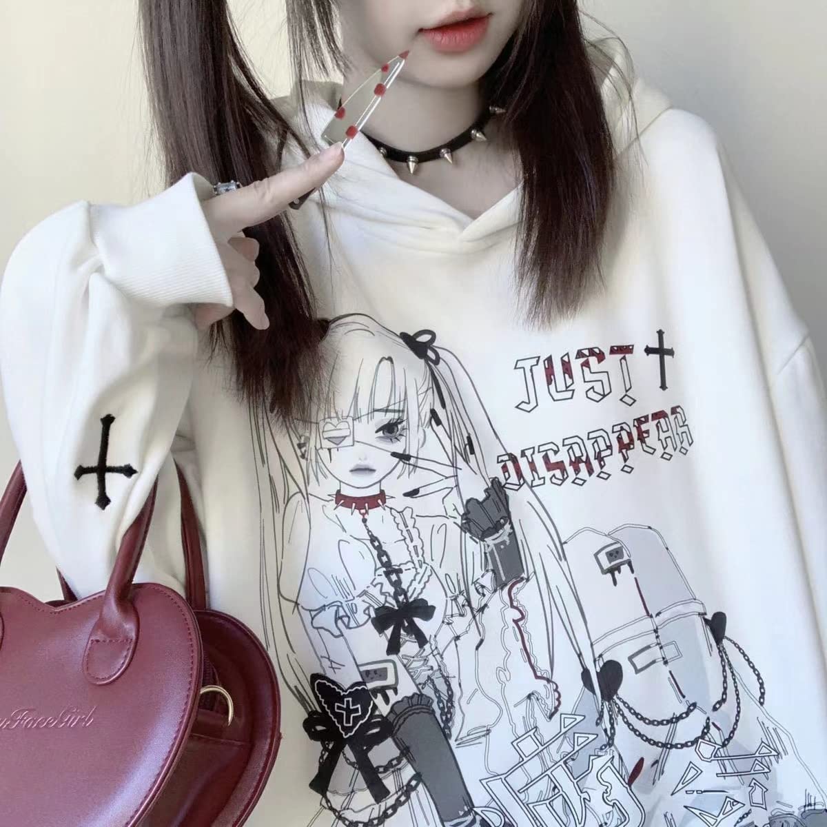 YUESUO Japanese Harajuku Kawaii Anime Girl Hoodie - Cute Oversized Sweatshirt for Teens | Emo Gothic Pullover | Perfect for Cosplay, School Fashion & Streetwear