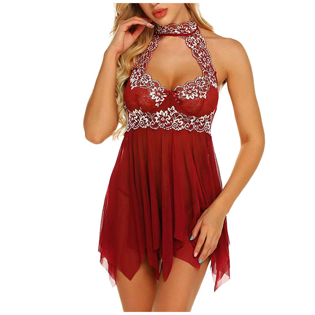 Sexy Halter Lace Nightgown for Women - Gauze Sleepwear & Lingerie Dress - Perfect for Romantic Nights, Boudoir Photography, and Sensual Intimates
