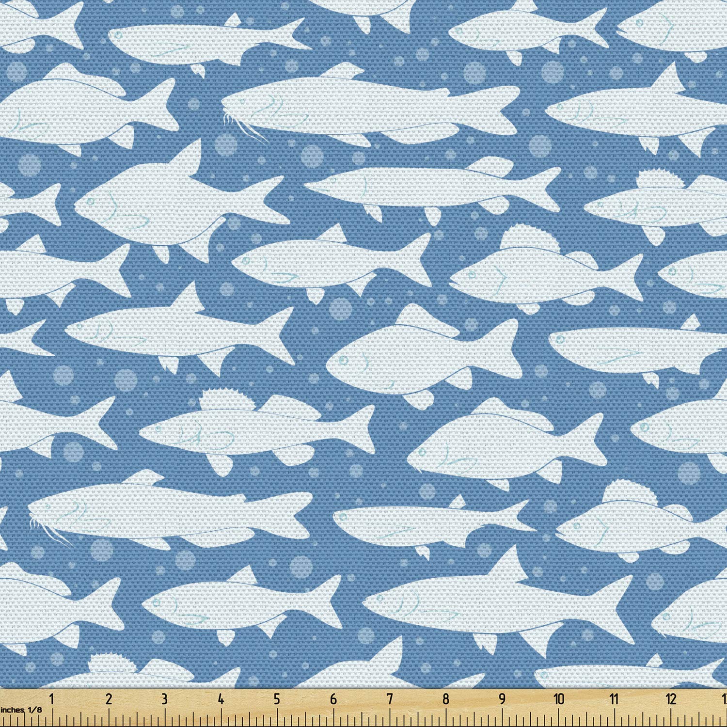 Ambesonne Nautical Fabric by The Yard - Blue Underwater Seascape with Fish & Bubbles Design - 10 Yards Upholstery Fabric for Sofa, Curtains, Pillows - Perfect for Coastal Home Decor, Beach House Bedding & Marine-Themed DIY Projects
