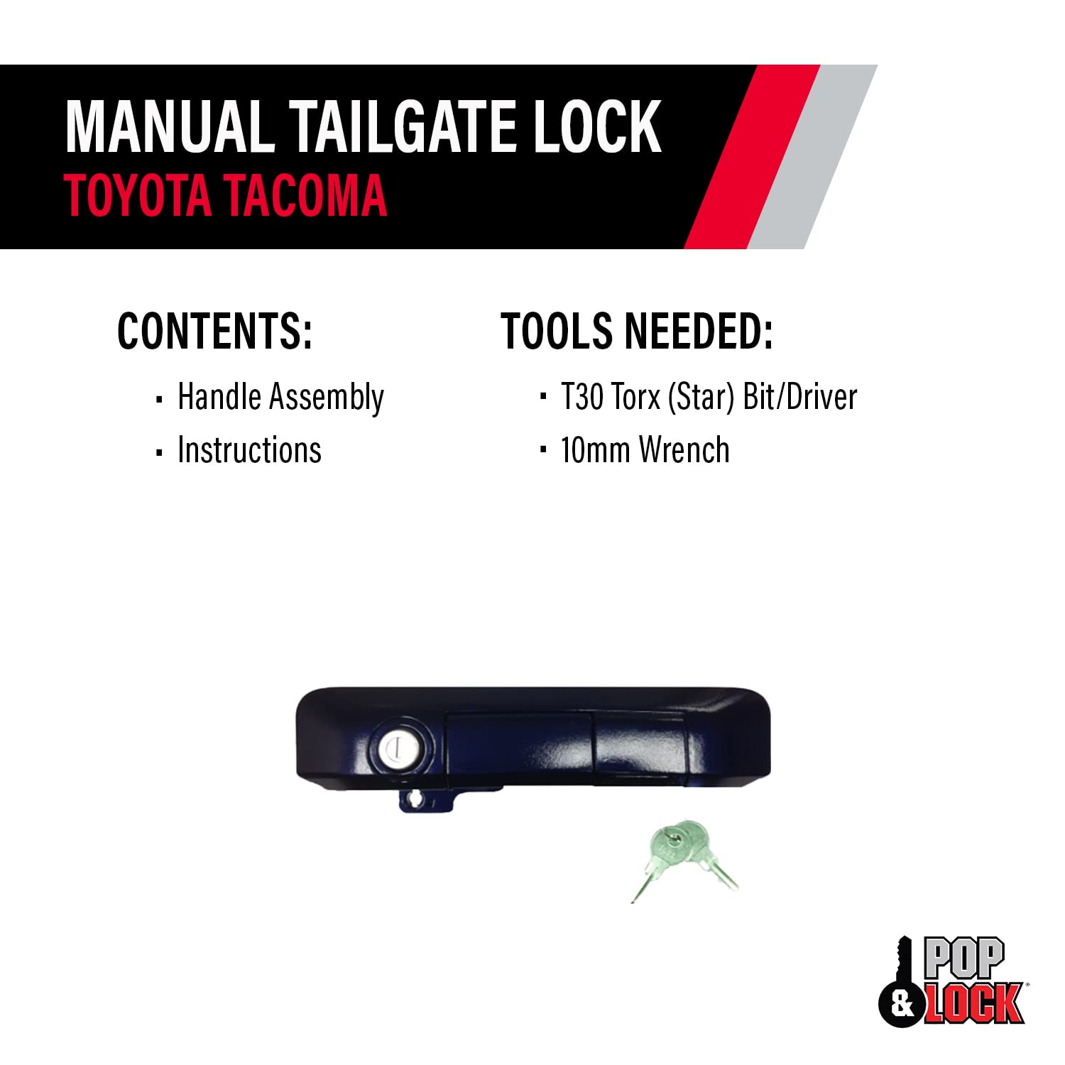 Pop & Lock PL5501 Manual Tailgate Lock for 2005-2015 Toyota Tacoma Trucks | Standard Security Lock in Barcelona Red | Perfect for Off-Roading, Camping & Truck Security