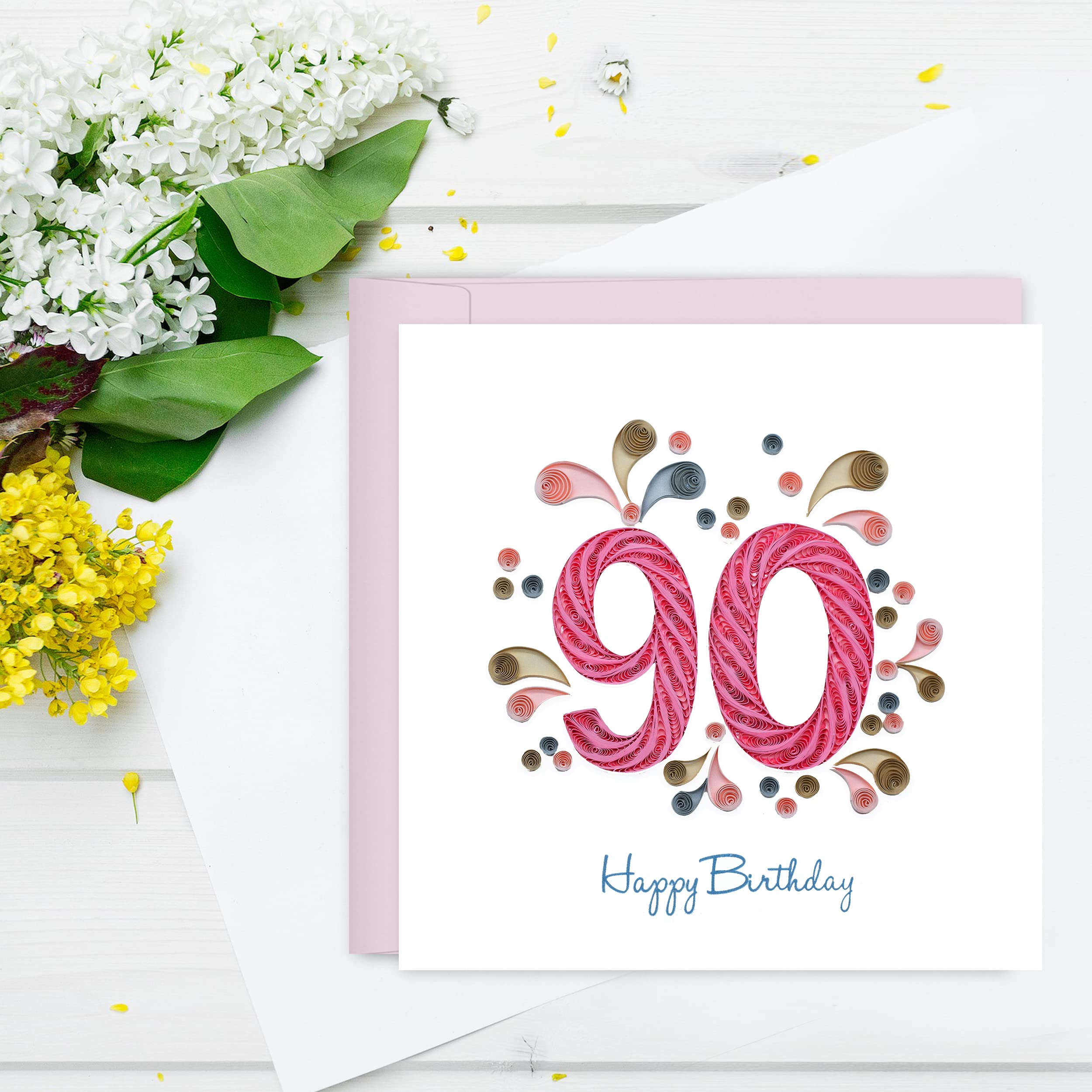 90th Birthday Quilling Card - Elegant Handmade 90 Design with Heartfelt Message Inside | Perfect for Milestone Celebrations & Gift Giving