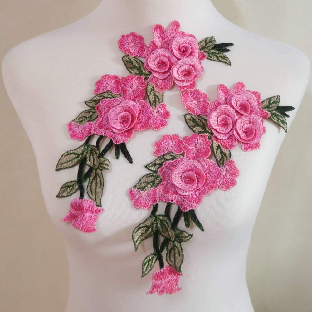 Elegant Cheongsam Embroidery Patch - Rose Red Floral Fabric Applique for Women's Clothing & DIY Crafts | Perfect for Dress Decoration, Costume Design, and Sewing Projects