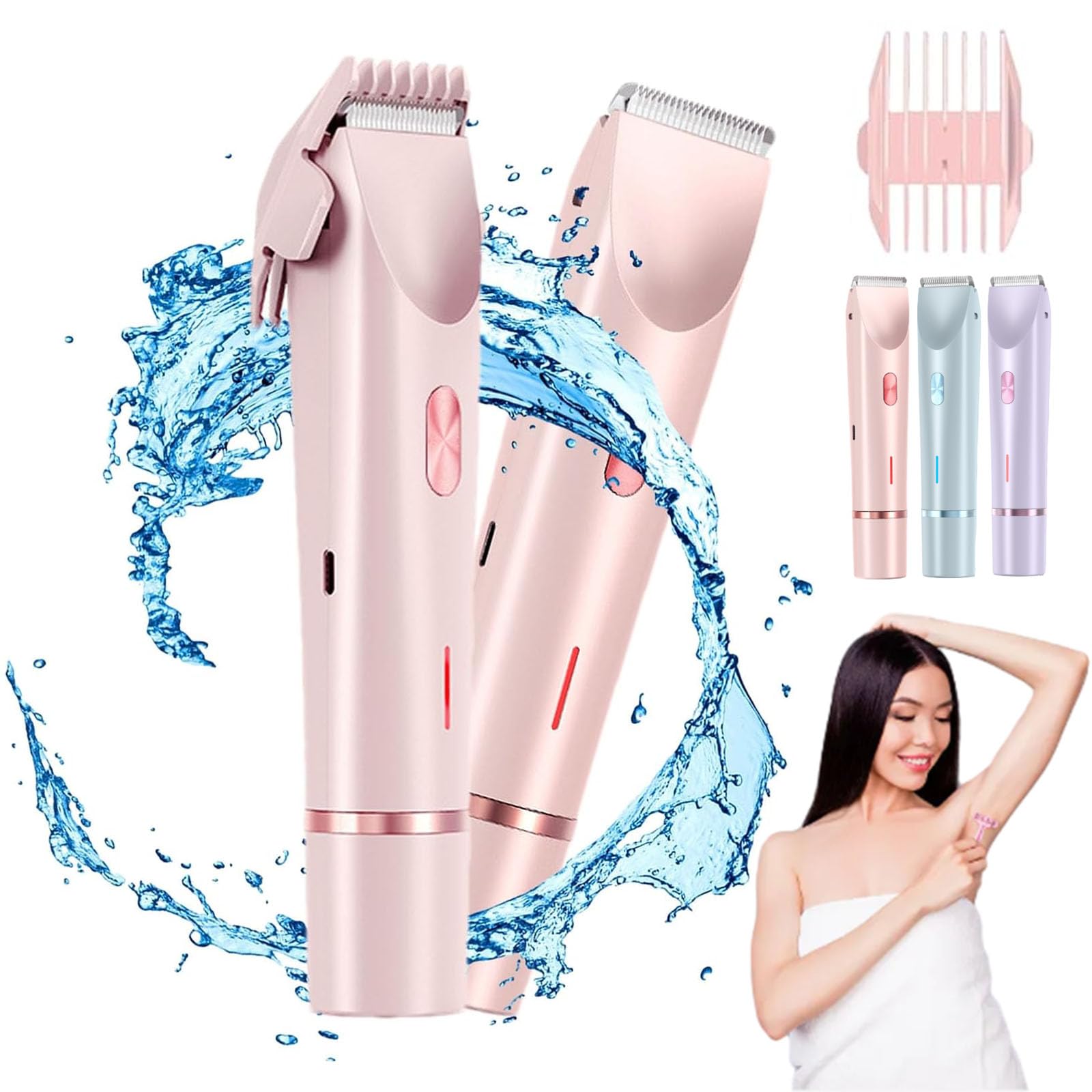 Silkyglow 2-in-1 Women's Electric Body Shaver & Trimmer - Waterproof Dual Head Razor for Smooth Skin (Pink) | Perfect for Travel, Showering & Quick Hair Removal