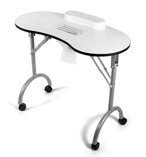 Portable Foldable Salon Manicure Table with Wrist Cushion, Built-in Fan & 4 Lockable Wheels - Professional Nail Technician Desk for Home & Mobile Beauty Services | Perfect for Nail Salons, Home Studios & Traveling Manicurists