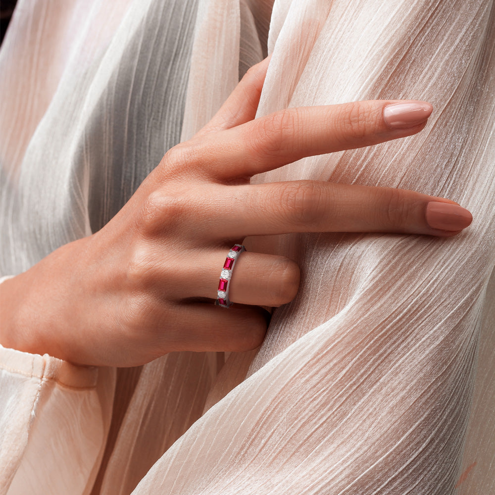 Timeless Created Ruby & Lab Grown Diamond Eternity Band Ring for Women - Perfect for Weddings, Anniversaries & Special Occasions