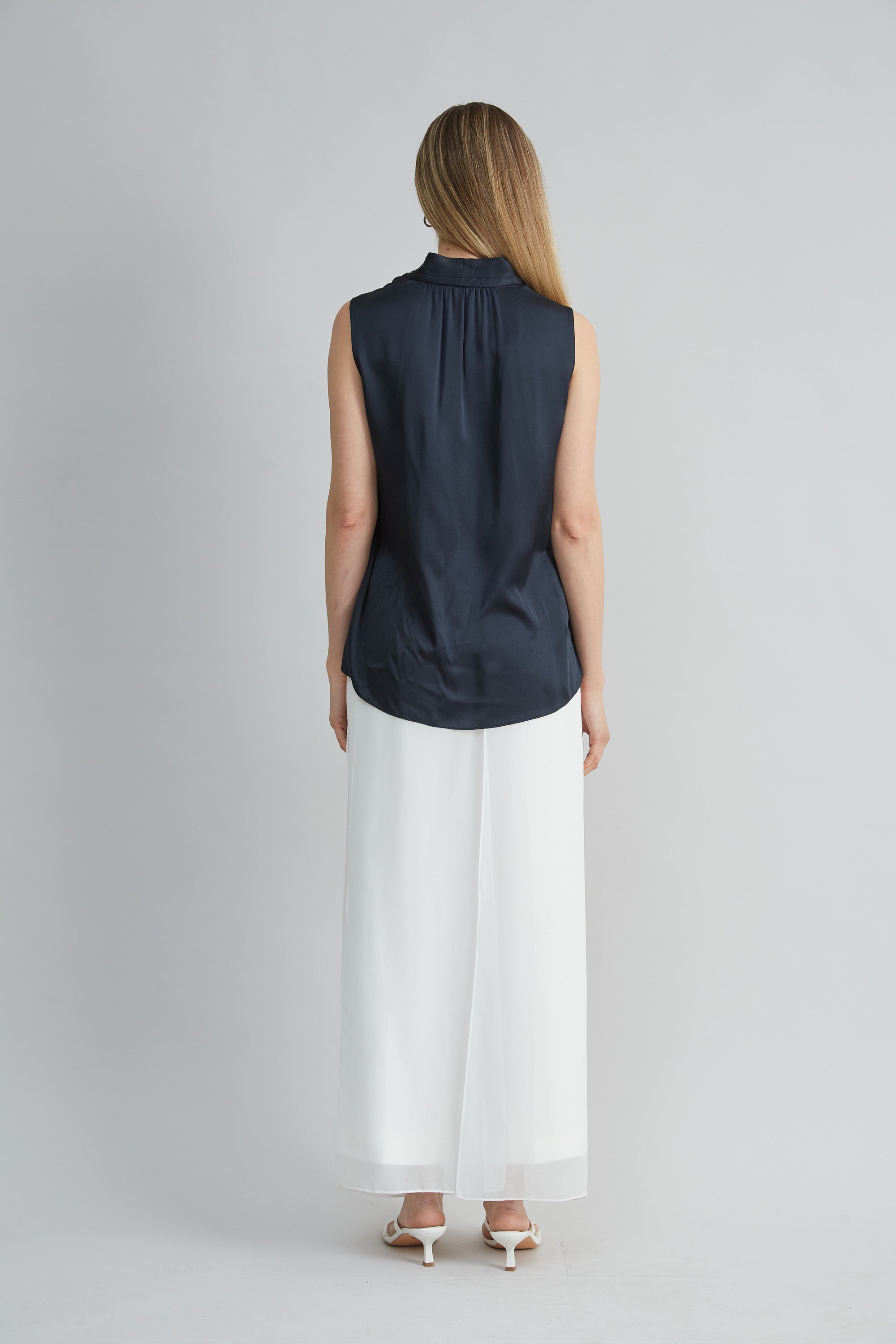 Sleeveless Silk Satin Contour Shirt for Women - Elegant Blouse for Office, Party & Special Occasions