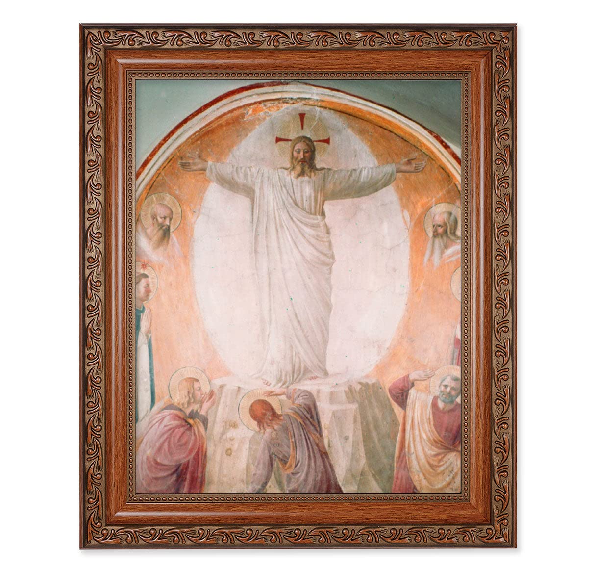 Transfiguration of Christ Framed Wall Art - Large Religious Painting in Antique Dark Mahogany Finish with Acanthus Leaf Design - Perfect for Church Decor, Home Chapel & Christian Gift