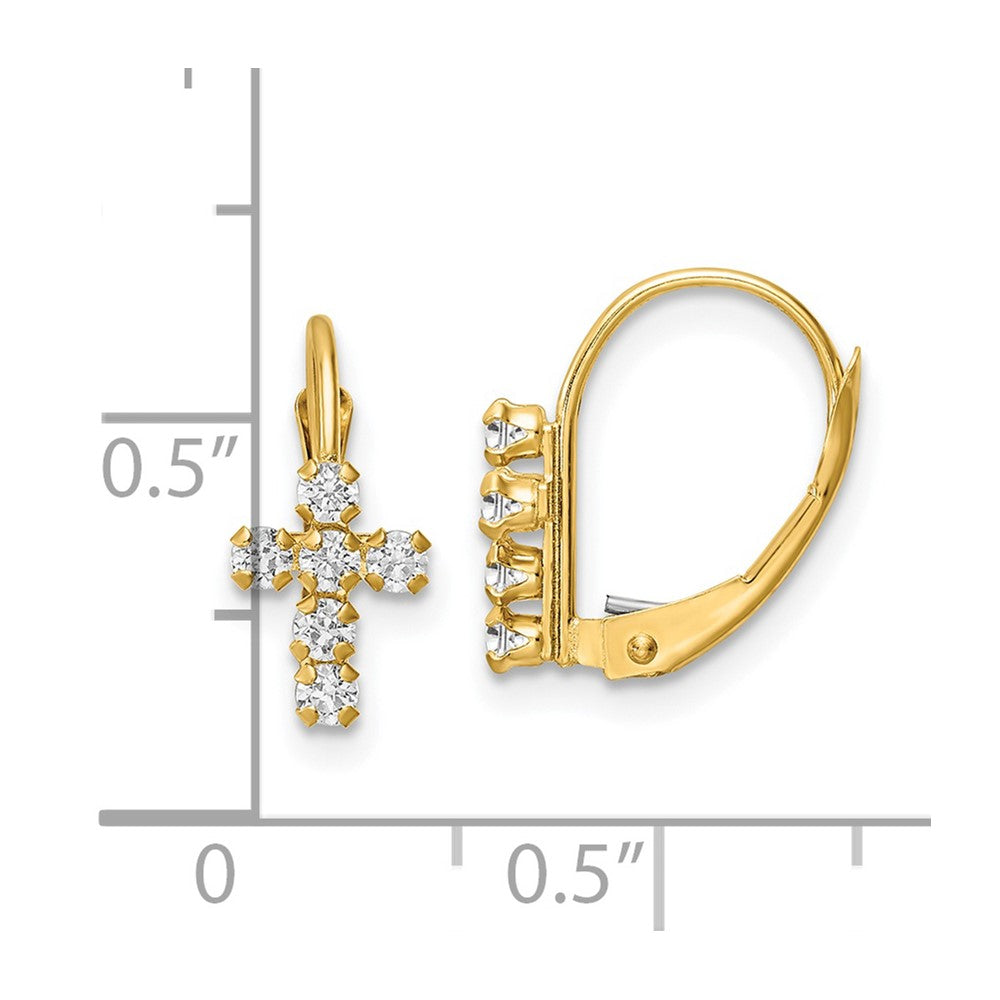 Gold CZ Polished Leverback Cross Earrings - YE2120 | Elegant Religious Jewelry for Women, Perfect for Church, Weddings & Everyday Wear