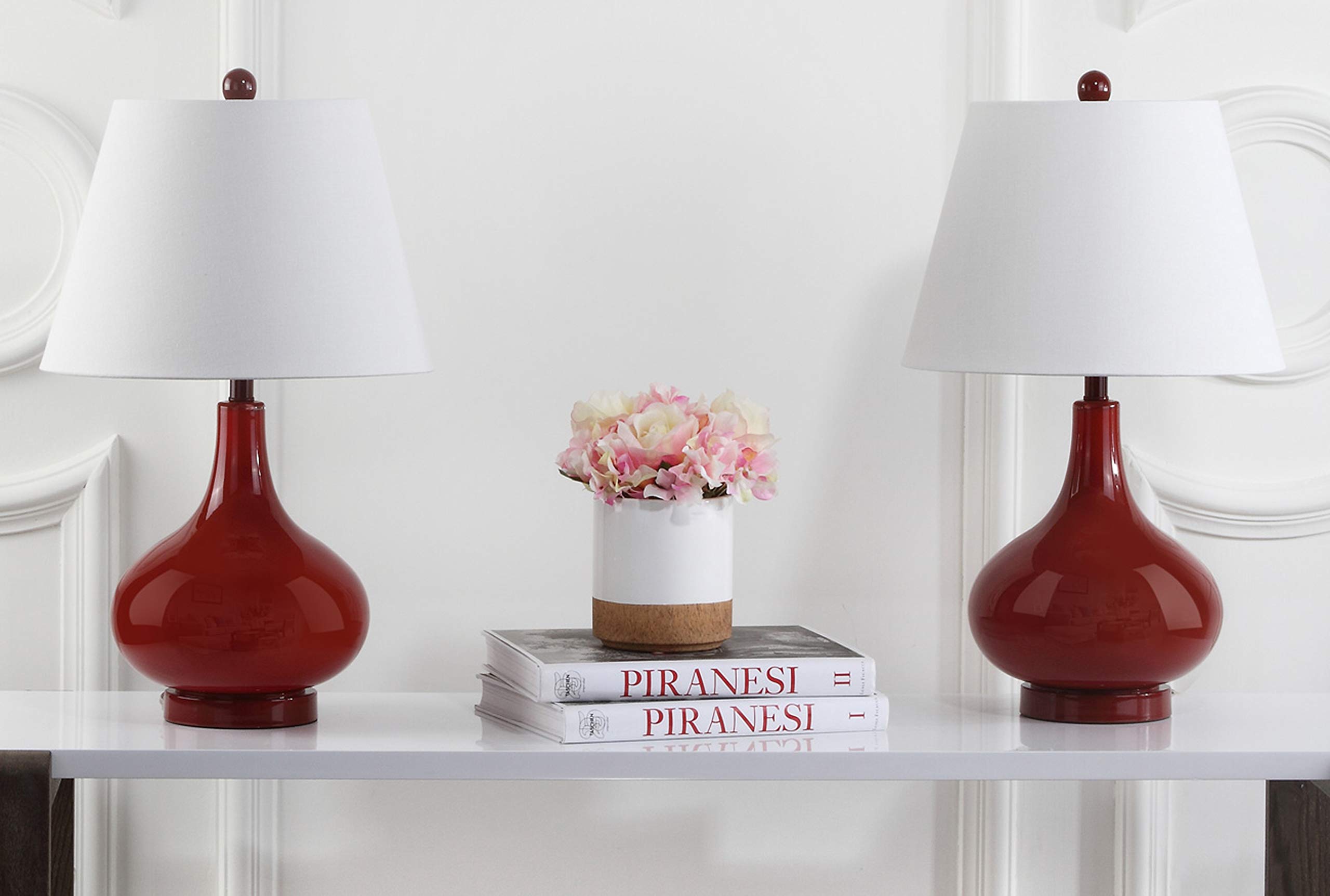 SAFAVIEH Amy Modern Contemporary Red Gourd Glass Table Lamp Set of 2 - 24