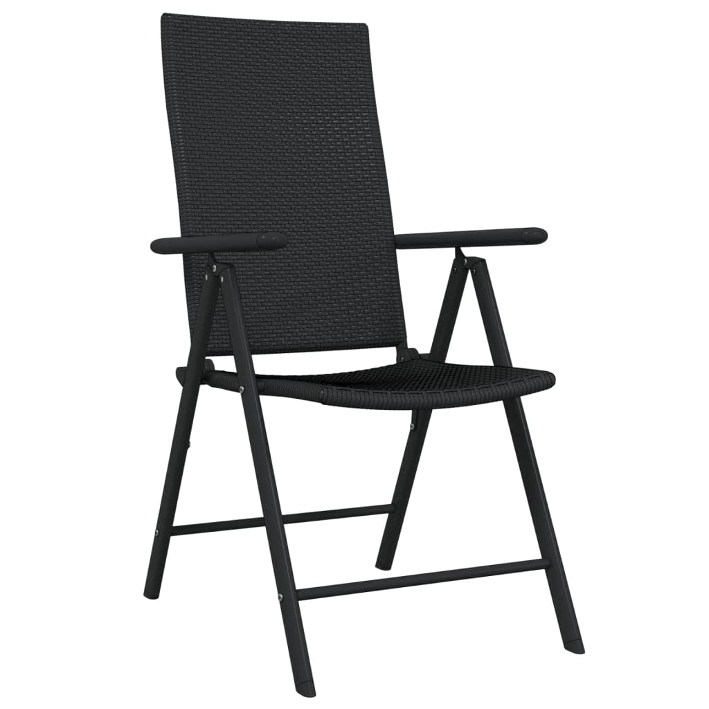 vidaXL 3-Piece Patio Dining Set - Black Outdoor Table with Reclining PE Rattan Chairs for Backyard, Garden & Poolside Relaxation