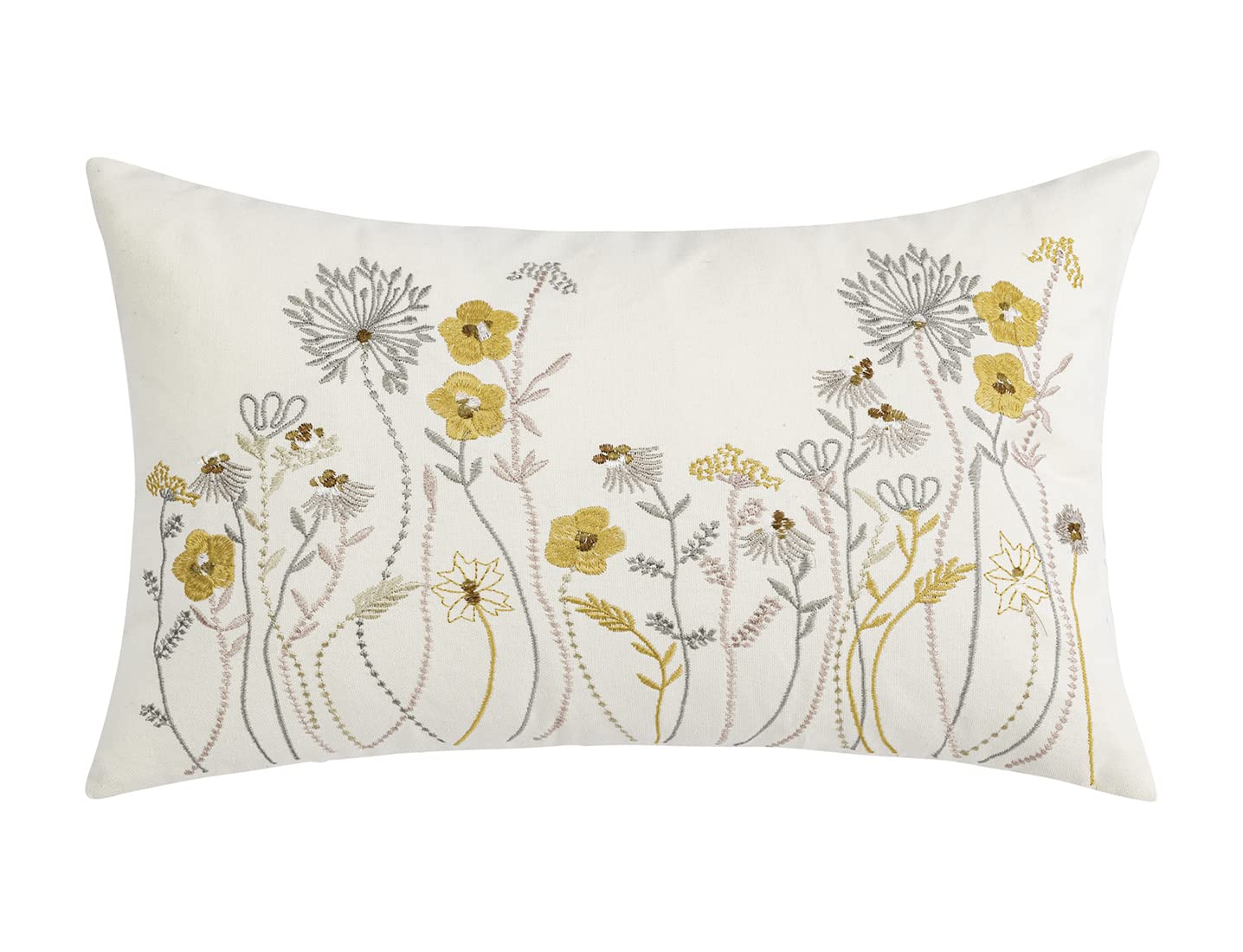 Farmhouse Embroidered Cotton Canvas Throw Pillow Cover 12x20 Inches - Spring Floral Embroidery Cushion Case for Sofa, Couch & Bed Decor - Boho Home Accent (Flower B) - Perfect for Living Room, Bedroom & Cozy Farmhouse Style