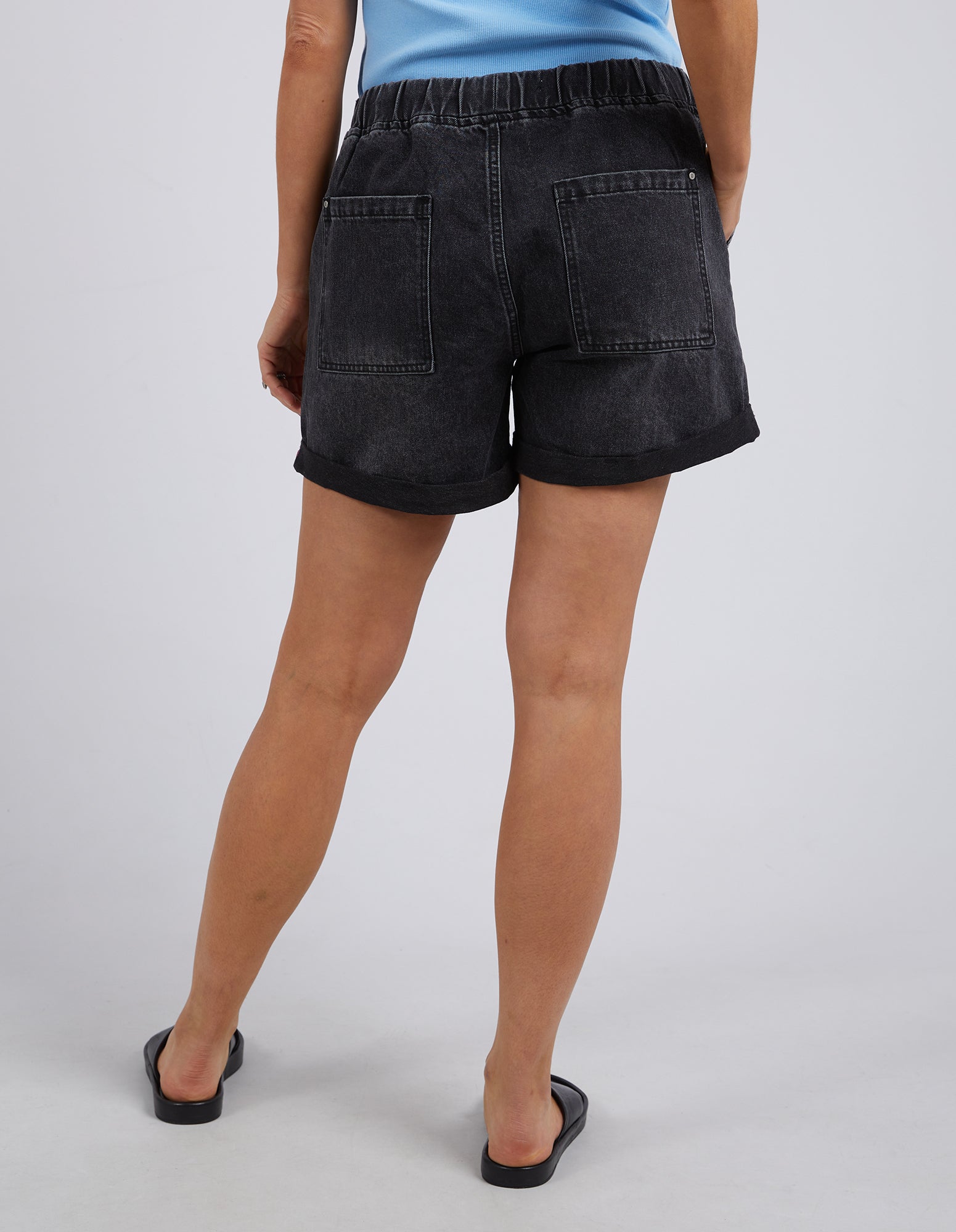 Elm Emma Relaxed Fit Denim Shorts - Washed Black | Comfortable Casual Wear for Women | Perfect for Summer Outings, Beach Trips, and Weekend Hangouts