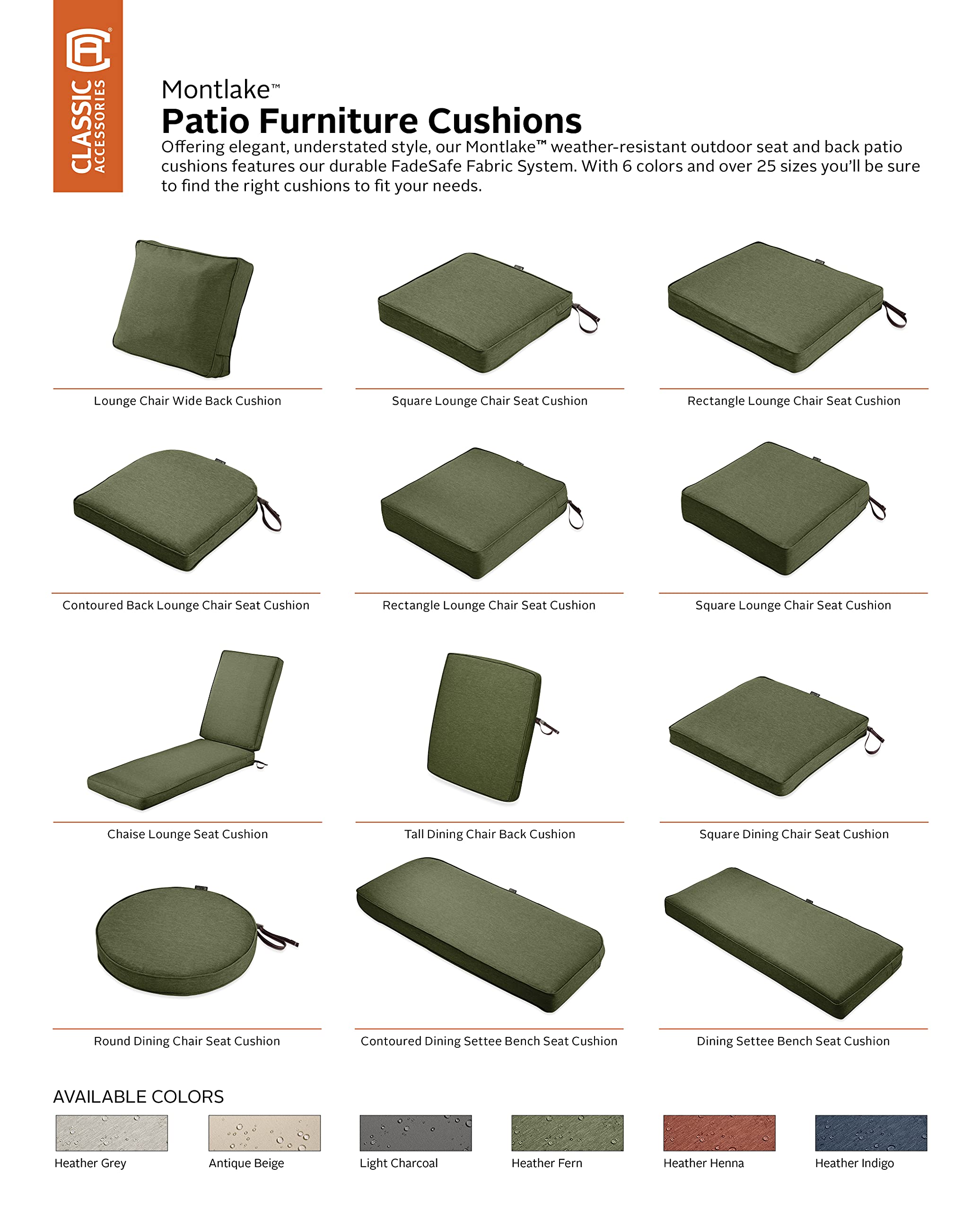 Montlake FadeSafe Patio Cushion 21x15
