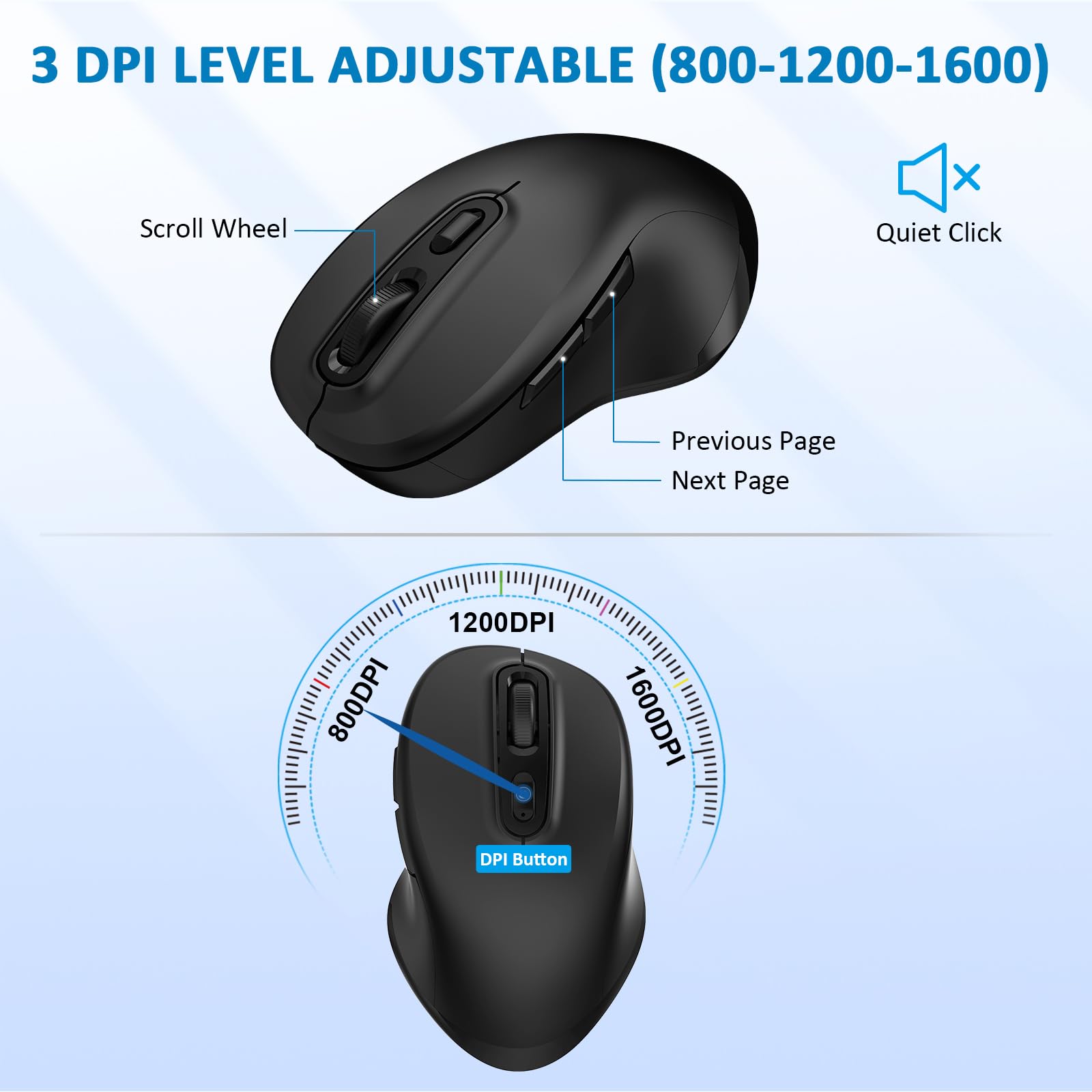 EDJO 2.4G Wireless Keyboard and Mouse Combo - Rechargeable Full-Size Ergonomic Keyboard with Wrist Rest & Adjustable DPI Mouse for Windows/Mac - Perfect for Office, Gaming & Home Use (Black Grey)