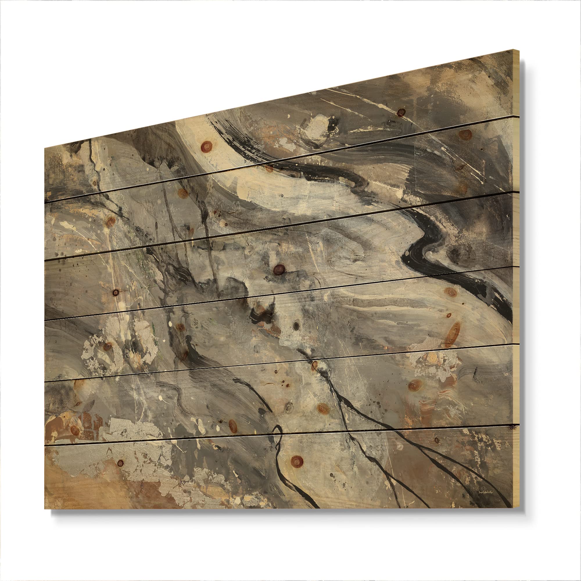 DesignQ Fire And Ice Minerals II Farmhouse Wood Wall Decor - Large Abstract Wood Panels Printed on Natural Pine - Rustic Beige Wood Art for Living Room, Bedroom & Office Decor