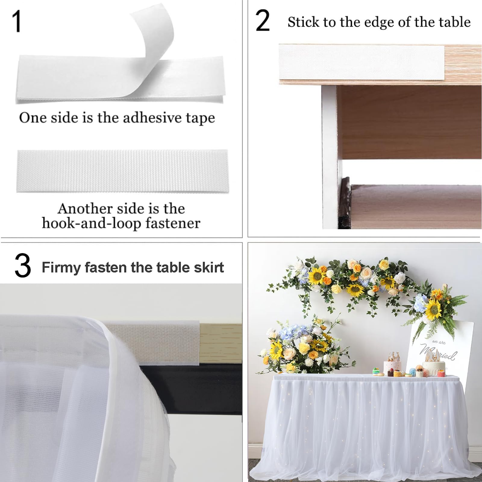 Albassa White Tulle Table Skirt with LED Lights - 6ft Tutu Table Cover for Rectangle or Round Tables - Elegant Baby Shower, Birthday Party & Wedding Cake Table Decor - Perfect for Dessert Buffets, Bridal Showers & Special Events (White, 6ft Length x 30in Height)