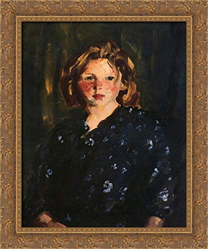 Robert Henri Portrait Of A Young Girl - 20x24 Inch Gold Ornate Wood Framed Canvas Wall Art - Vintage Home Decor for Living Room, Bedroom & Office