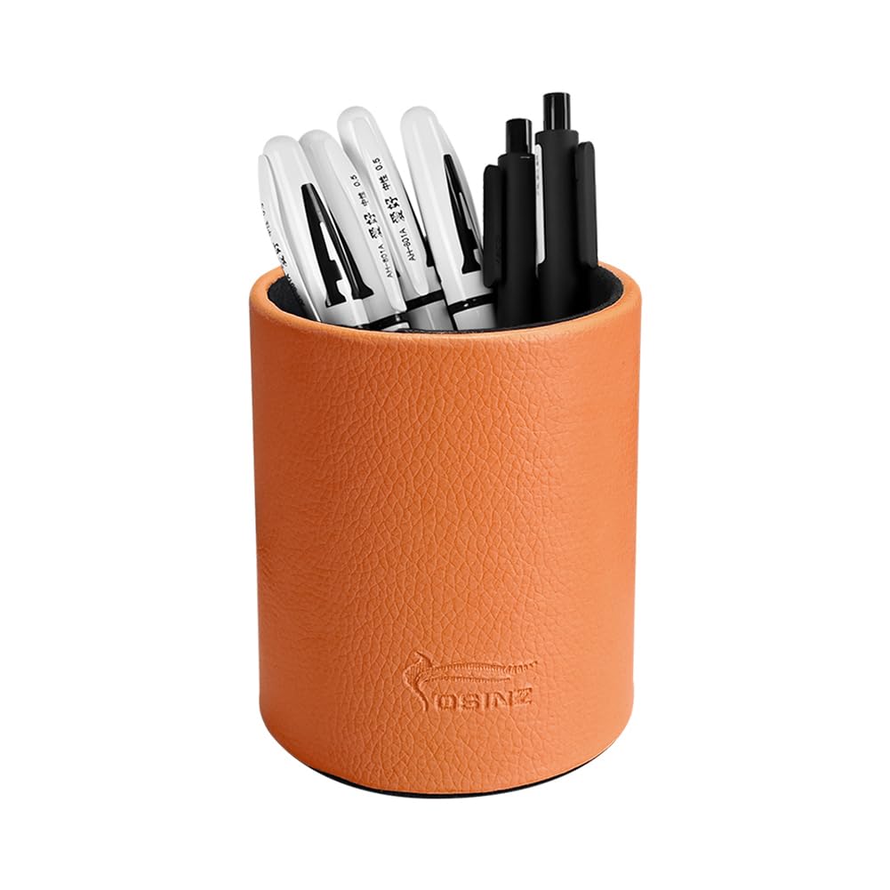 Premium PU Leather Pen & Pencil Holder - Desk Organizer Cup for Brushes, Scissors & Office Supplies | Stylish Home & School Desk Decor | Perfect for Workspace, Study & Craft Room Organization