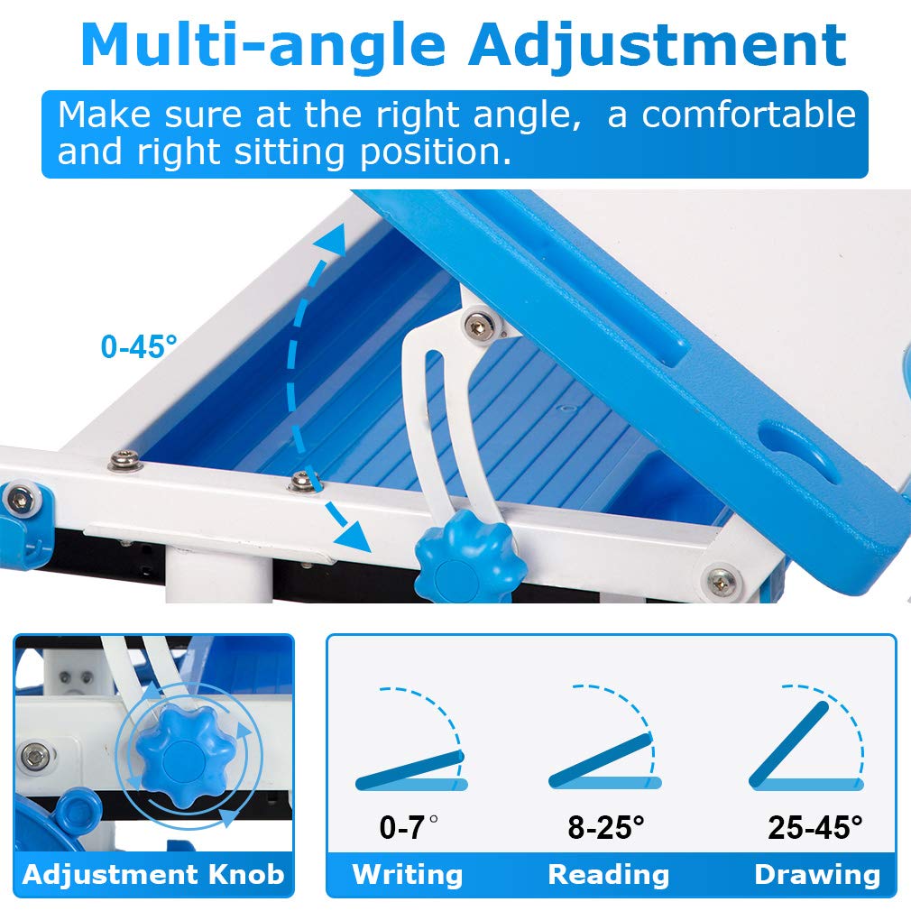 Adjustable Height Kids Study Desk with Storage - Blue | Ergonomic School Table for Children's Homework & Learning | Perfect for Bedroom, Classroom & Homeschooling