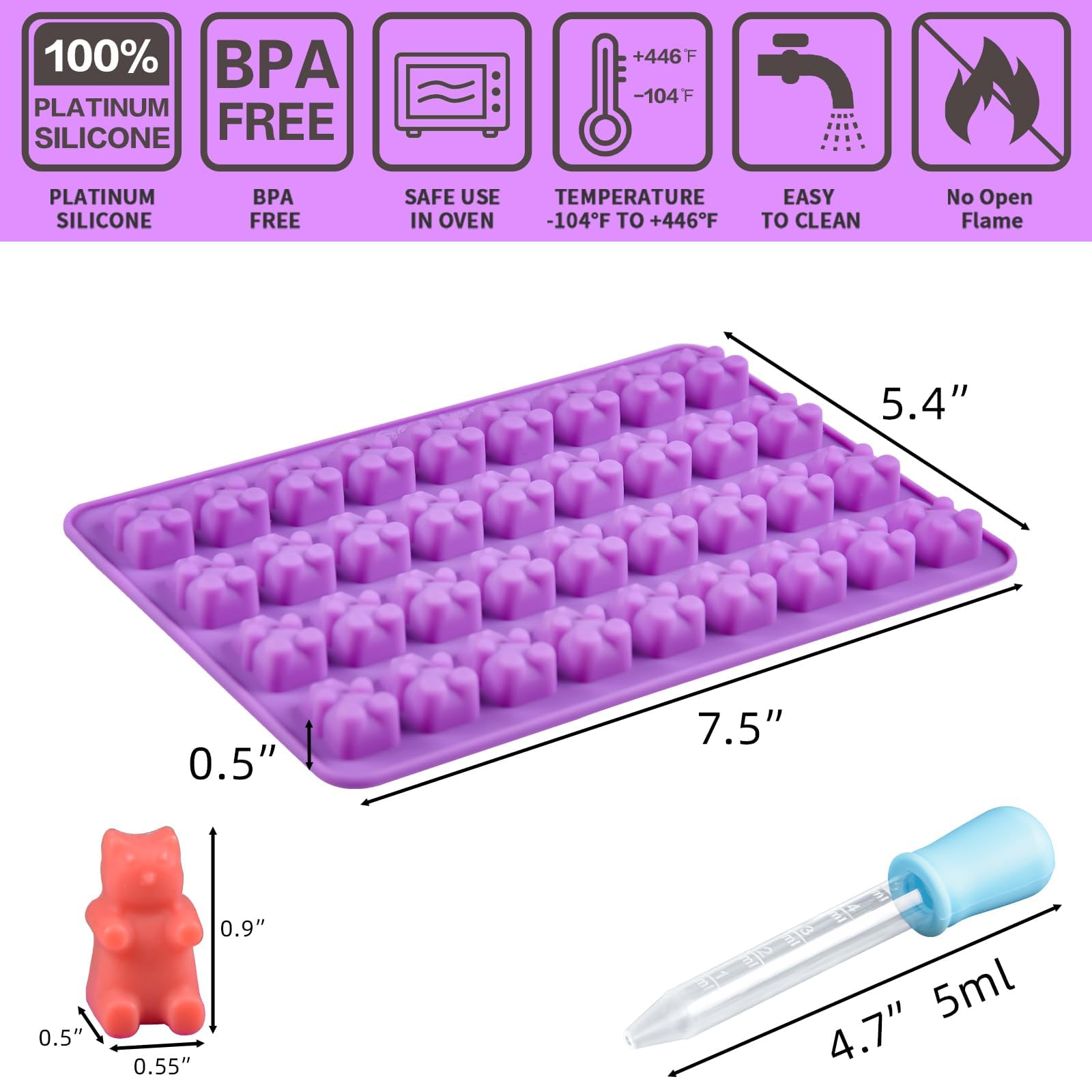 Premium Silicone Gummy Bear Molds (2ml) - Food Grade Candy Making Kit with 2 Droppers for DIY Gummies, Jello, Chocolate & Homemade Treats - Perfect for Birthday Parties, Baking Decorations & Kids Snacks