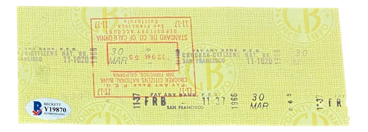 Harry Hooper Boston Red Sox Autographed Bank Check - Signed March 28, 1966 - 2 BAS Certified - Rare Baseball Memorabilia for Collectors & Sports Fans - Perfect for Display in Man Cave or Sports Room