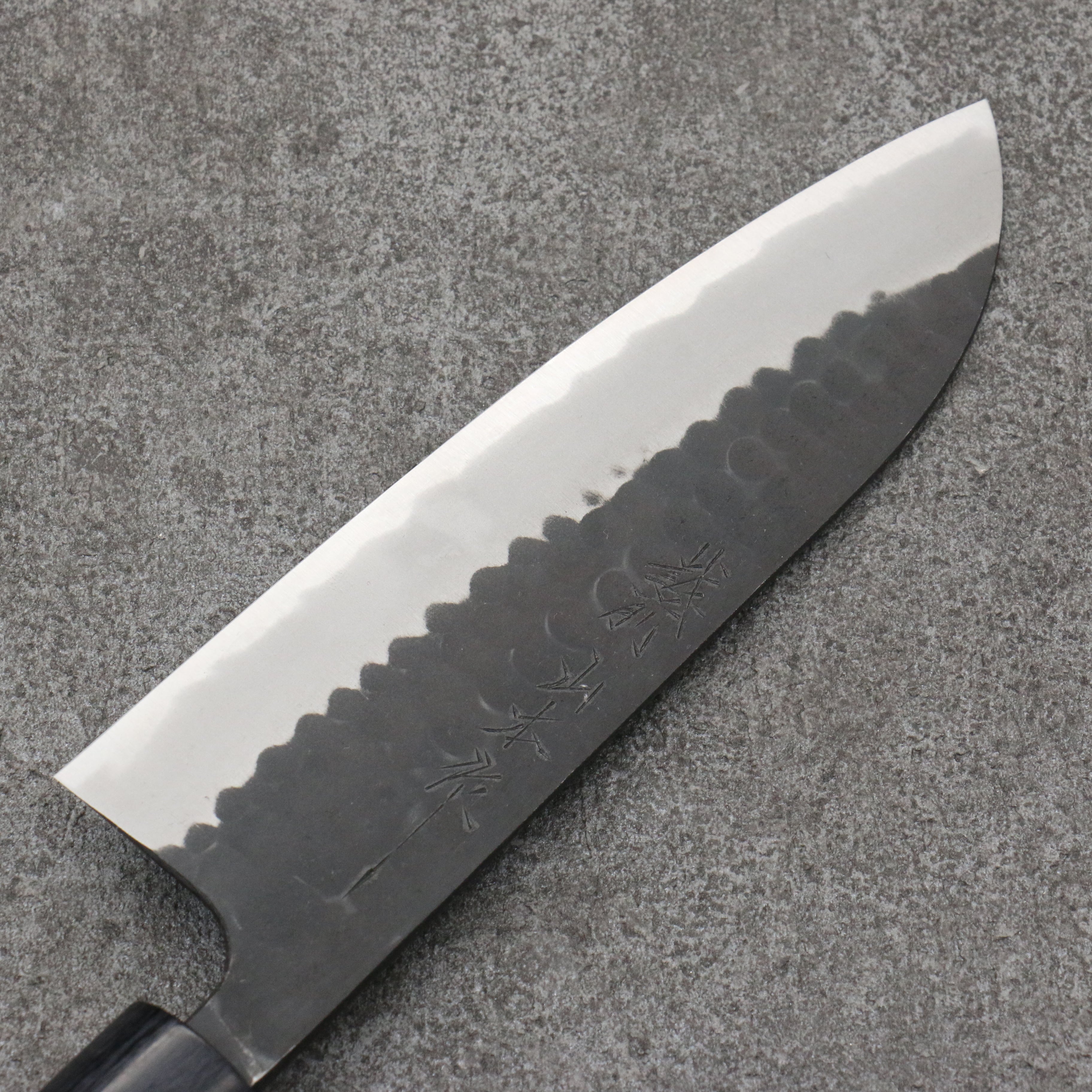 Premium Nao Yamamoto Blue Steel Kurouchi Santoku Knife 170mm - Shitan Handle with Black Pakka Wood Ferrule - Perfect for Slicing, Dicing & Chopping Vegetables, Meat & Fish