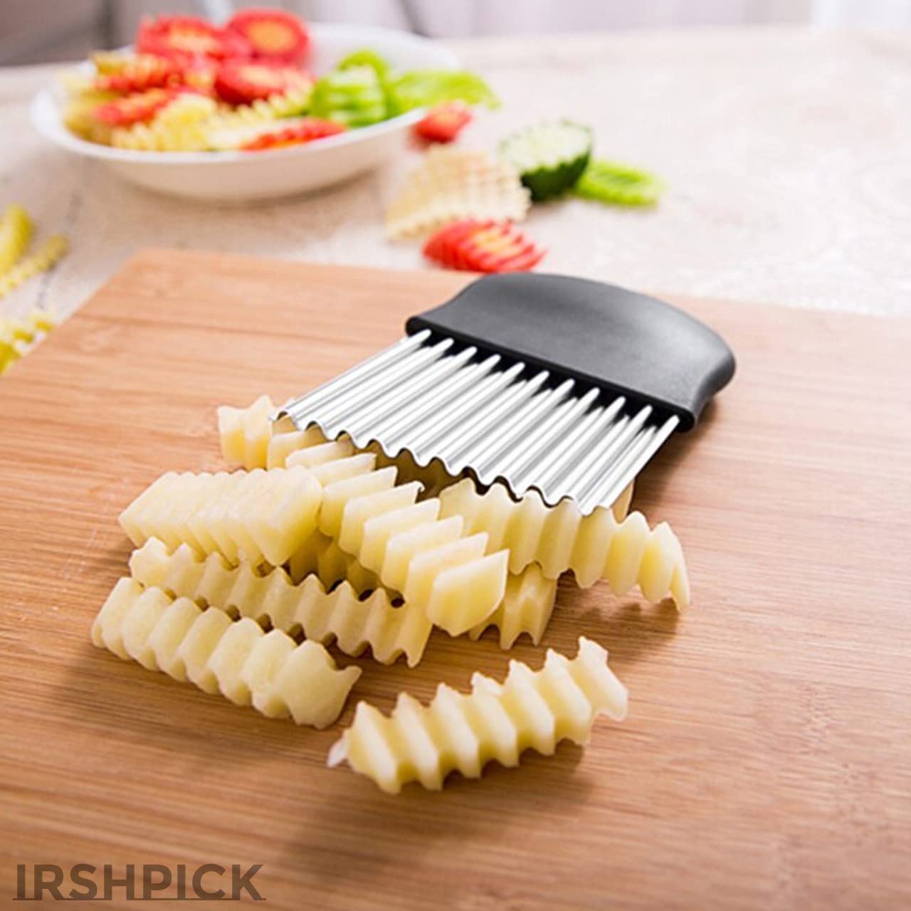 Stainless Steel Crinkle Cutter - Potato Chipper, French Fry & Vegetable Slicer for Perfect Chips, Fries & Fruit | Ideal for Home Cooking, Meal Prep & Party Snacks by IrshPick