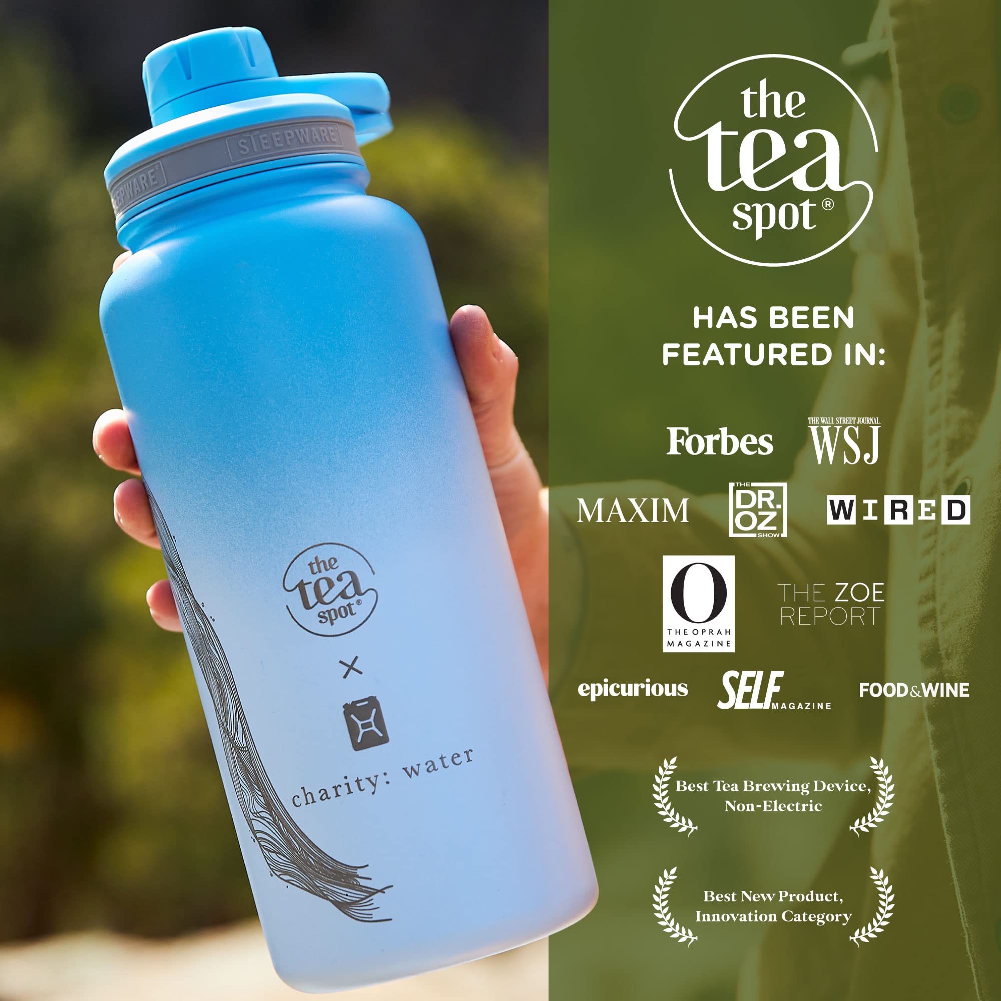 The Tea Spot Limited Edition Charity: Water Tea Tumbler Set - 32oz Insulated Travel Mug with Tea Infuser for Loose Leaf Tea - Double-Walled Stainless Steel Keeps Hot/Cold - Perfect for Office, Gym & Outdoor Adventures