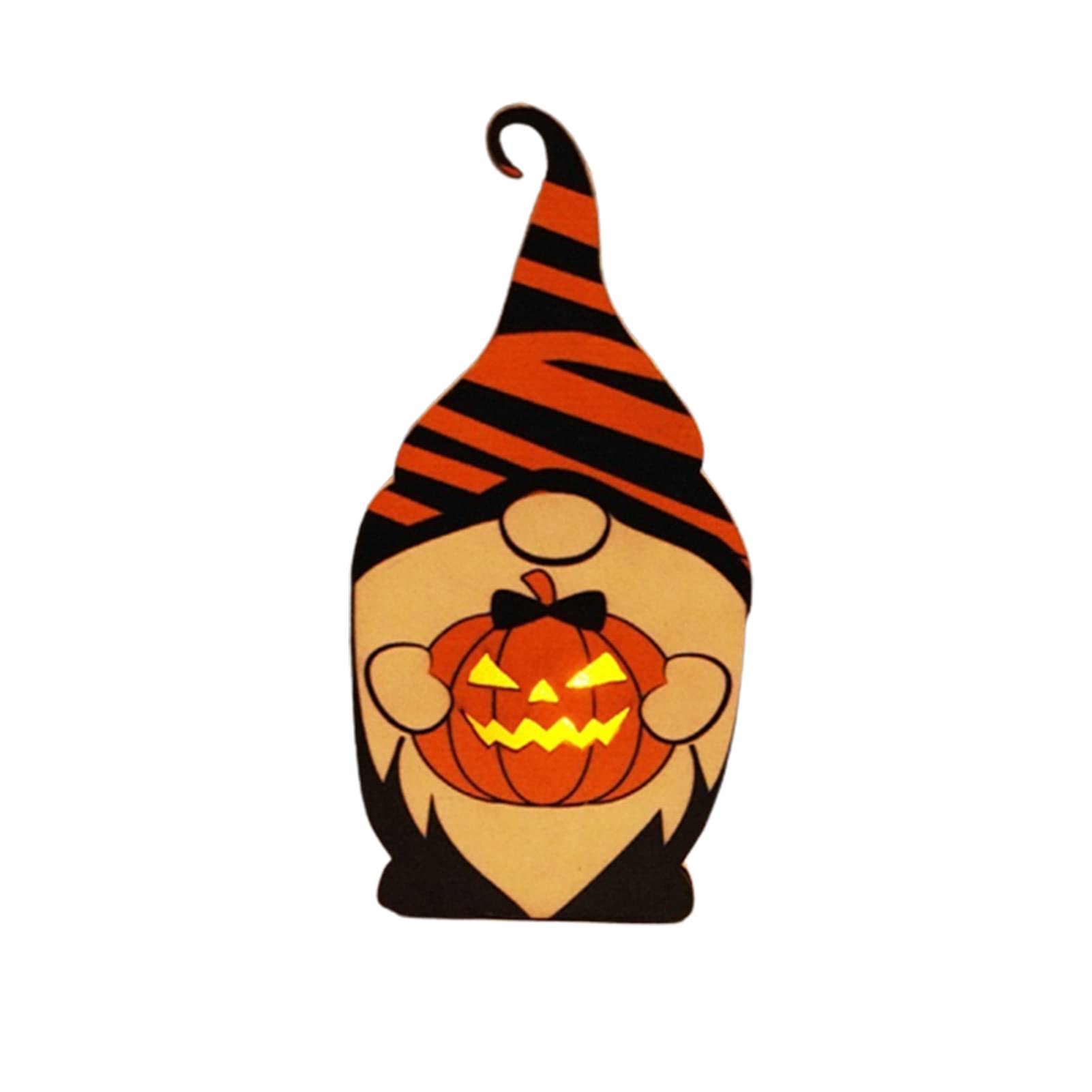 Cute Wooden Gnome Halloween Desk Decor with Warm LED Light - Perfect for Desktop, Shelf, Bedside Table, Office & Home Decor