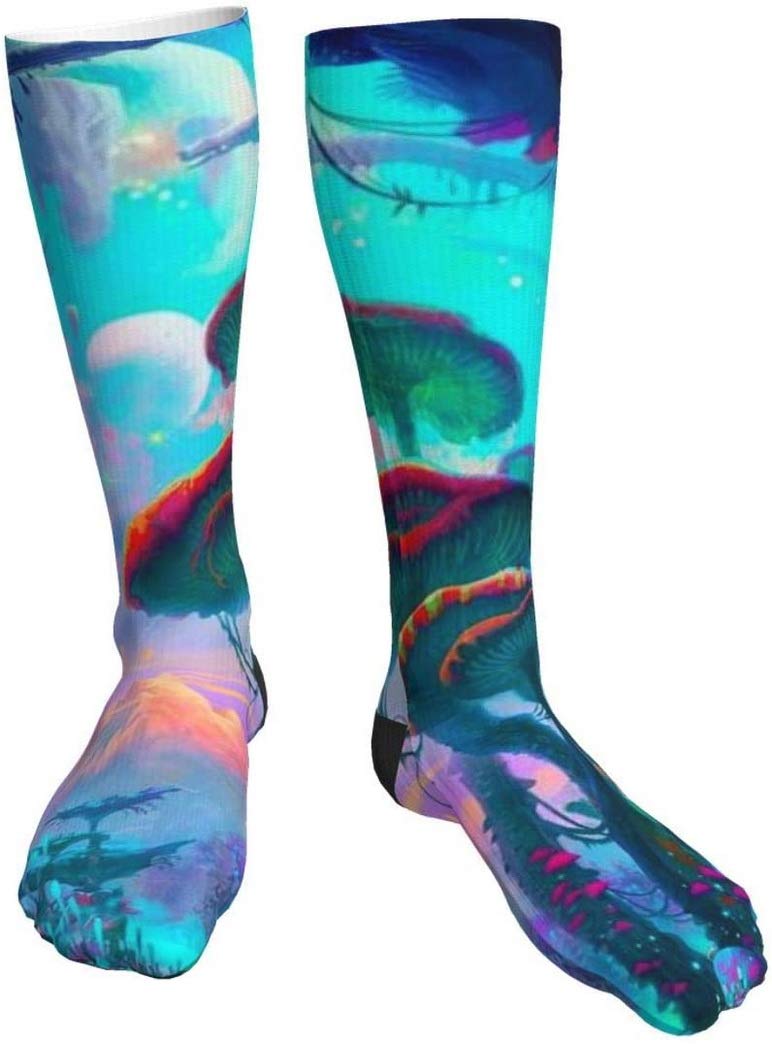 Trippy Compression Socks for Men & Women - Crazy Psychedelic Printed Over The Calf Cotton Socks - Perfect for Raves, Festivals, Yoga & Long Flights
