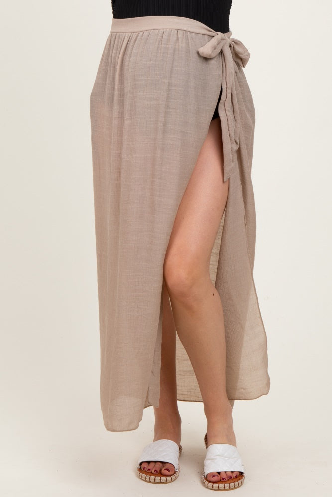Beige Maternity Beach Cover Up Skirt - Loose & Comfortable for Pregnant Women - Perfect for Beach, Pool, and Summer Vacations