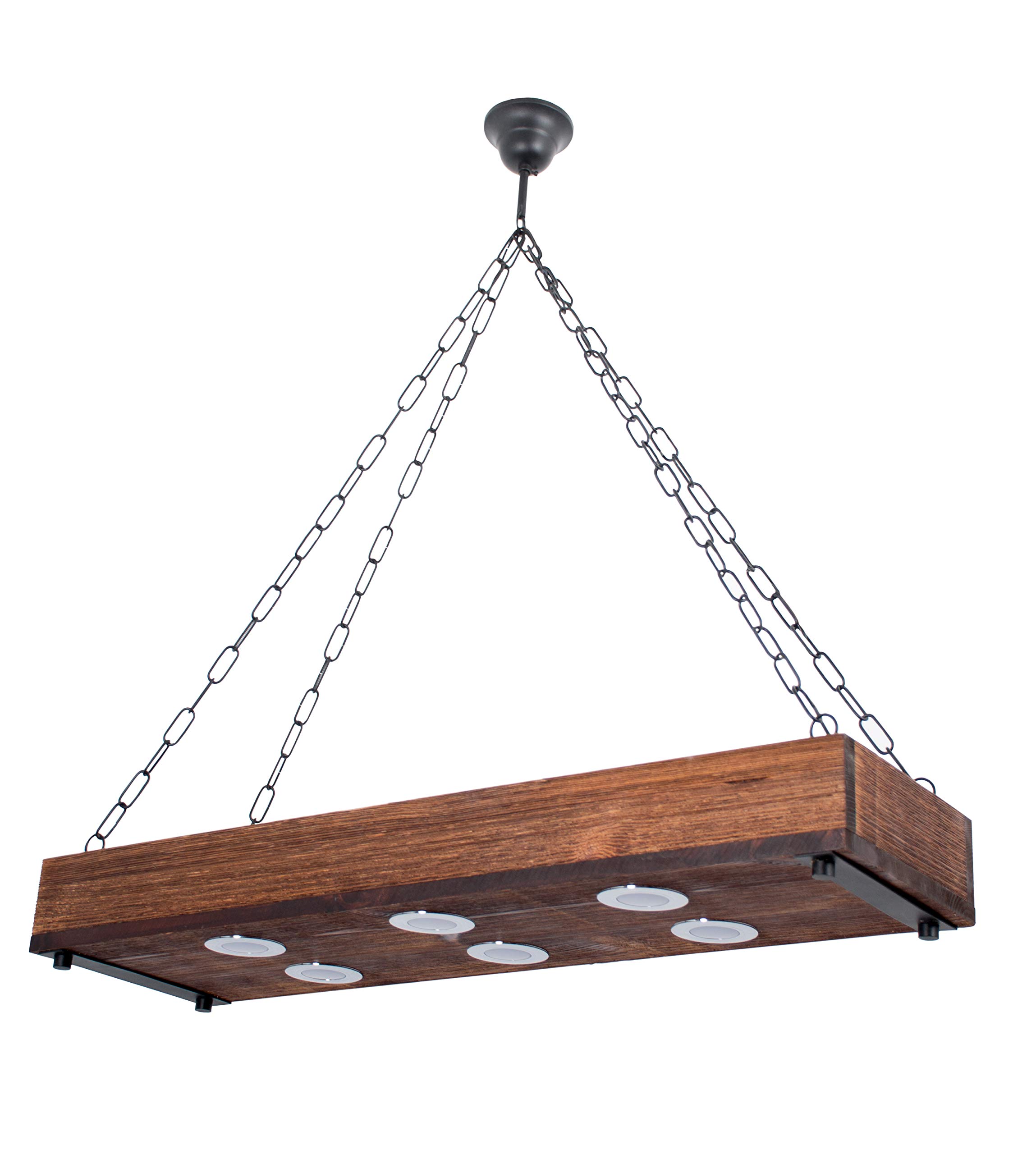 Modern Wood LED Pendant Light Fixture - 6-Light Hanging Chandelier for Kitchen Island, Dining Room, Bedroom & Restaurant - Energy Efficient Halogen Alternative - Perfect for Ambient Lighting in Homes and Commercial Spaces