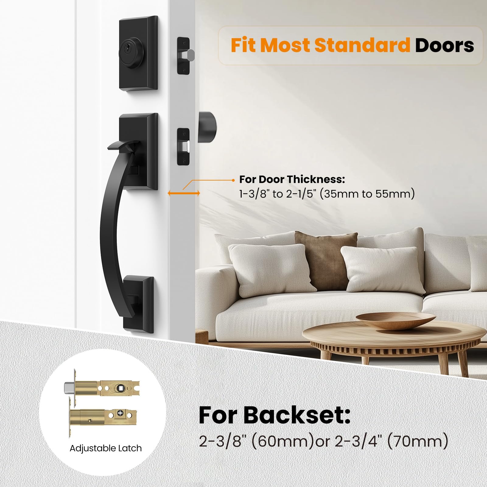 Matte Black Front Door Handle & Deadbolt Set - Reversible for All Doors - Secure Entry & Stylish Home Upgrade