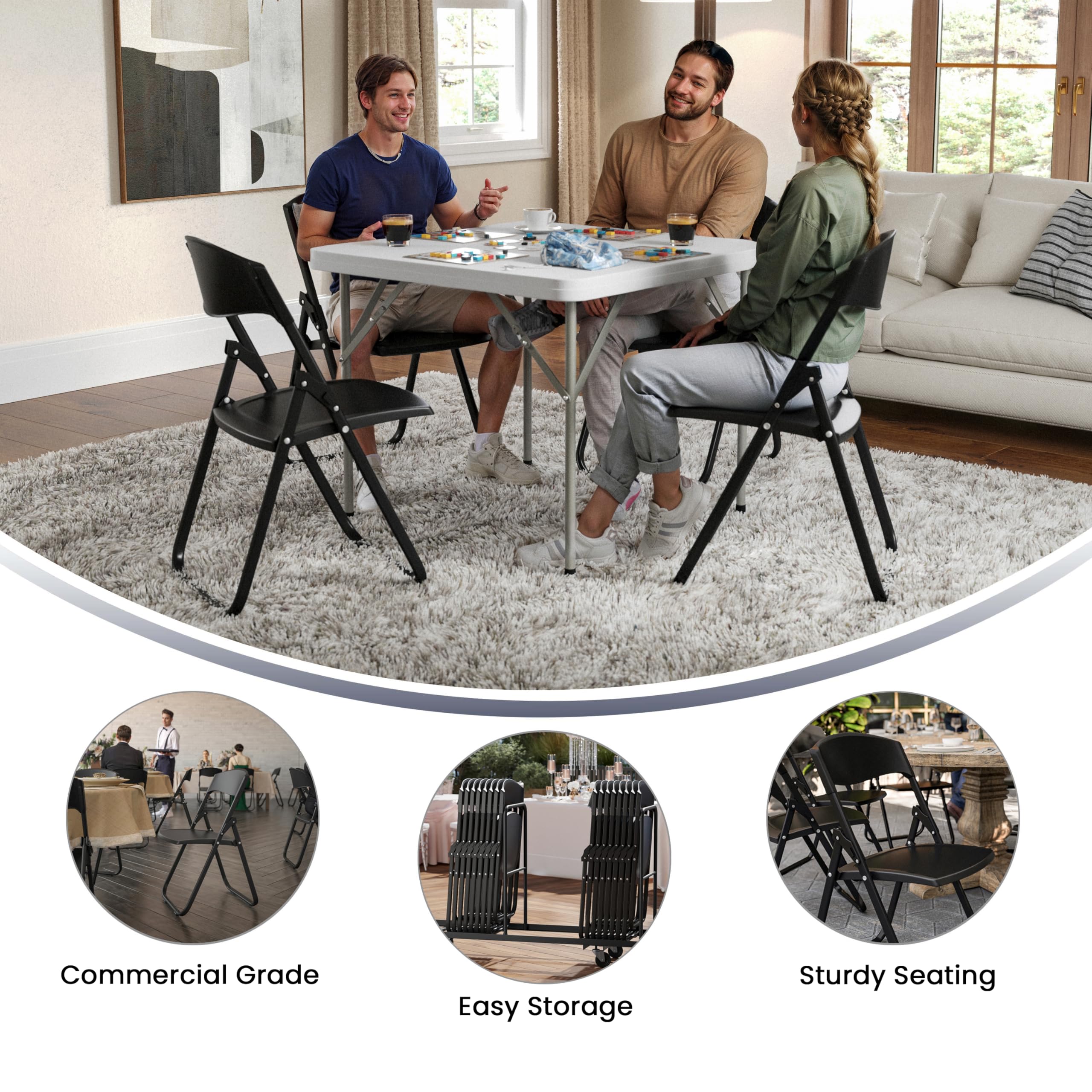 Flash Furniture 2-Pack HERCULES Series Heavy Duty Black Plastic Folding Chairs - 500 lb Capacity, Built-in Ganging Brackets - Ideal for Events, Banquets, and Outdoor Gatherings
