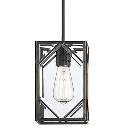 Vanity Art Modern Elegant Tiffany Style 1-Light Glass Pendant Ceiling Light Fixture - Black (20001BK) for Kitchen, Dining Room, Bedroom & Living Room Lighting