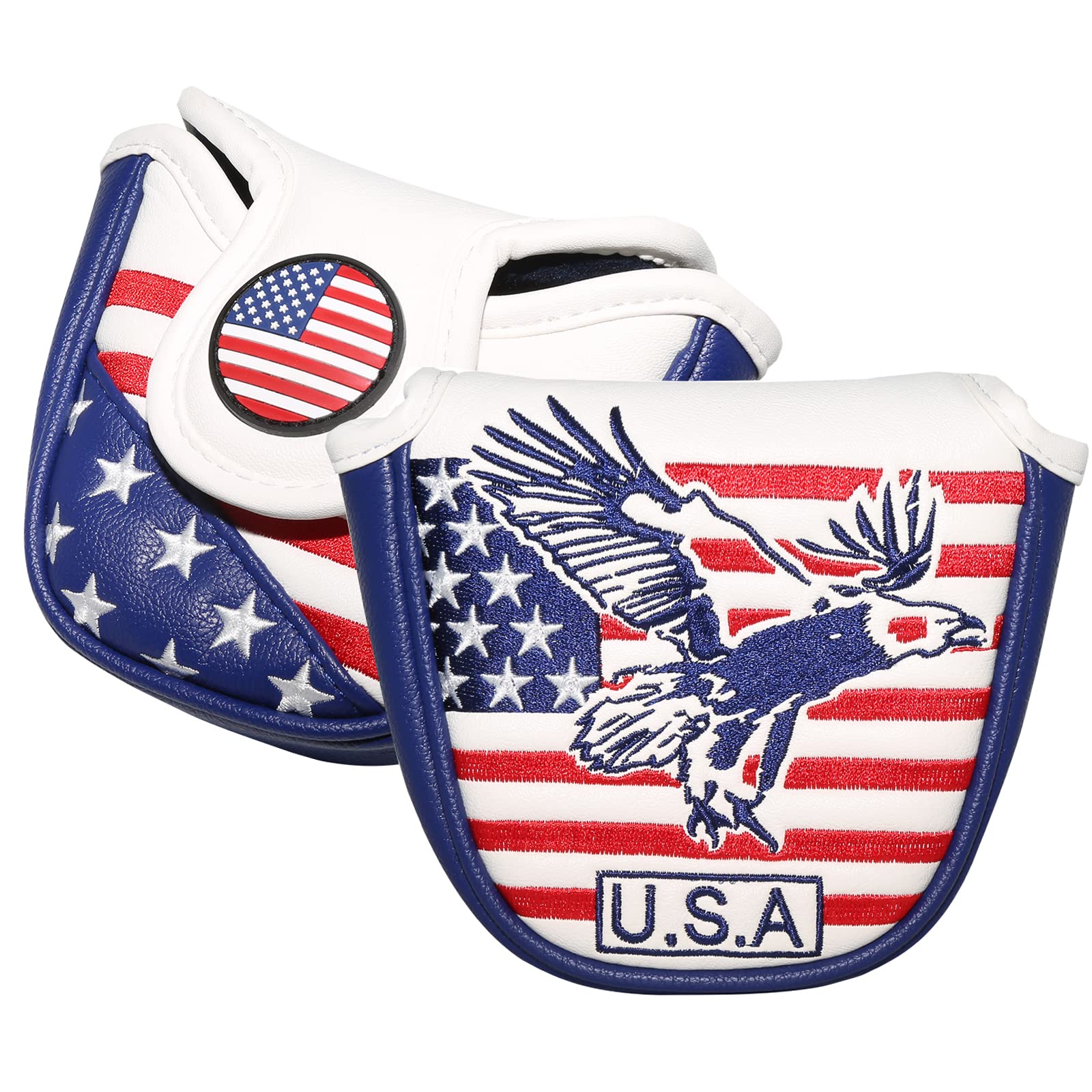 Premium Golf Putter Cover - Synthetic Leather Mallet & Blade Putter Headcover with Magnetic Closure - USA Patriotic Style - Perfect for Protecting Golf Clubs During Storage & Travel
