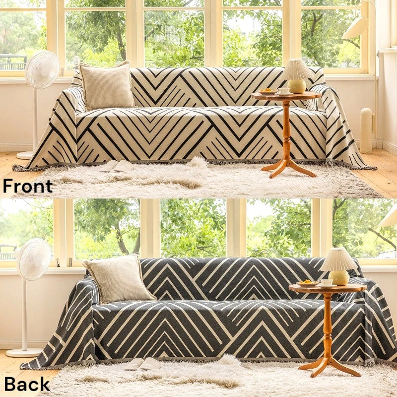 Reversible Chevron Sofa Cover Throw - Stretchable Furniture Protector for Couches, Loveseats & Sectionals - Perfect for Pets, Kids & Spills - Home Decor & Living Room Essentials