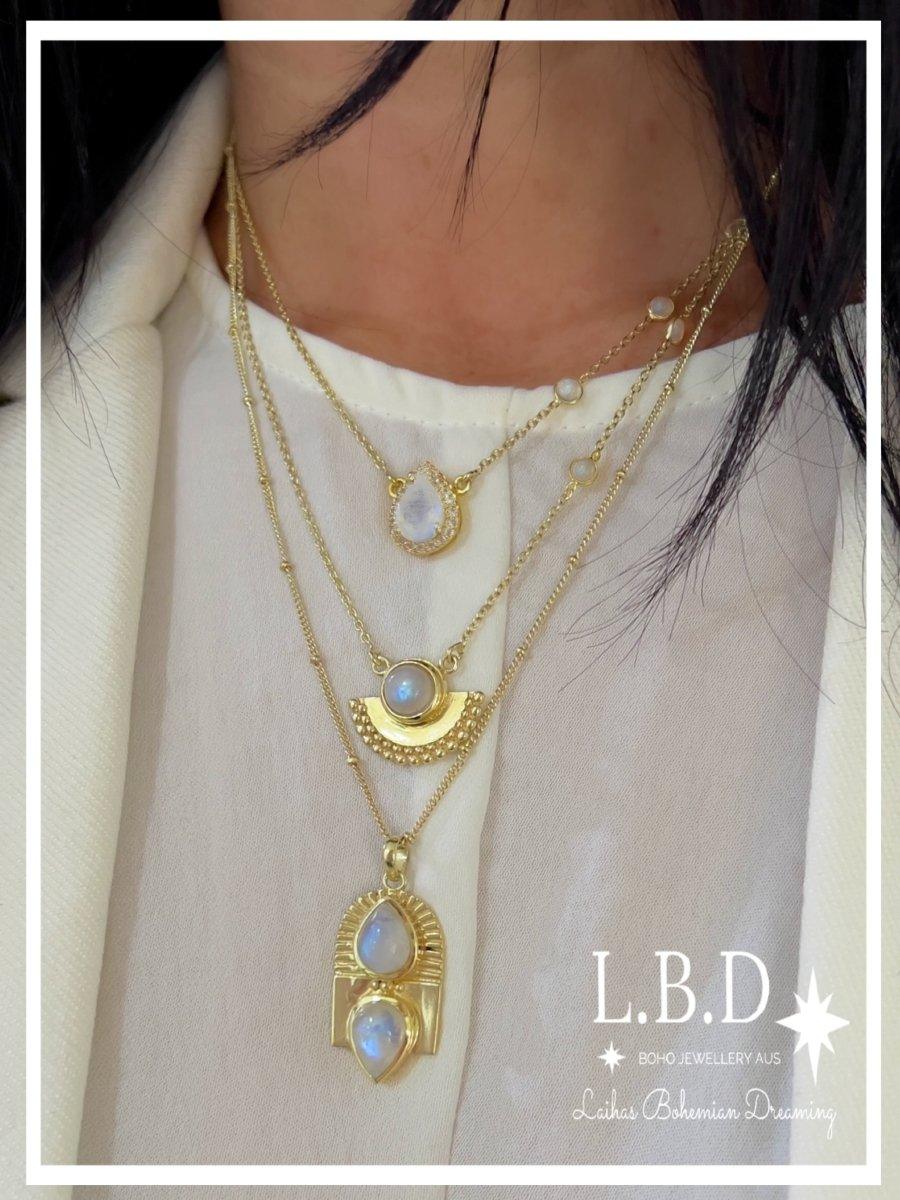 Laihas Luxury Gold Twinkle Topaz and Moonstone Necklace for Women - Elegant Birthstone Jewelry Gift for Birthday, Anniversary & Special Occasions
