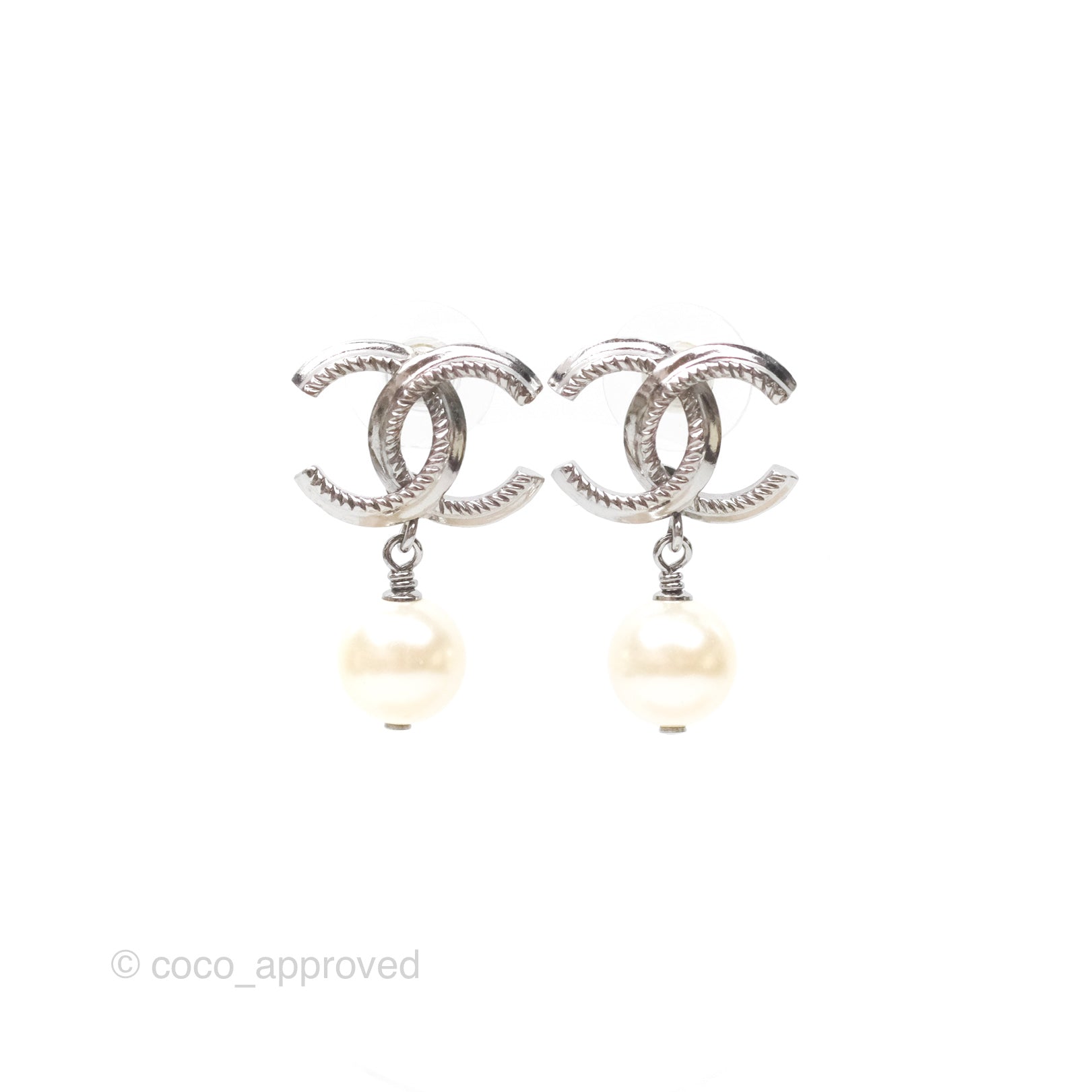 Chanel CC Pearl Drop Earrings in Gun Metal - Elegant Luxury Jewelry for Women | Perfect for Parties, Weddings & Special Occasions