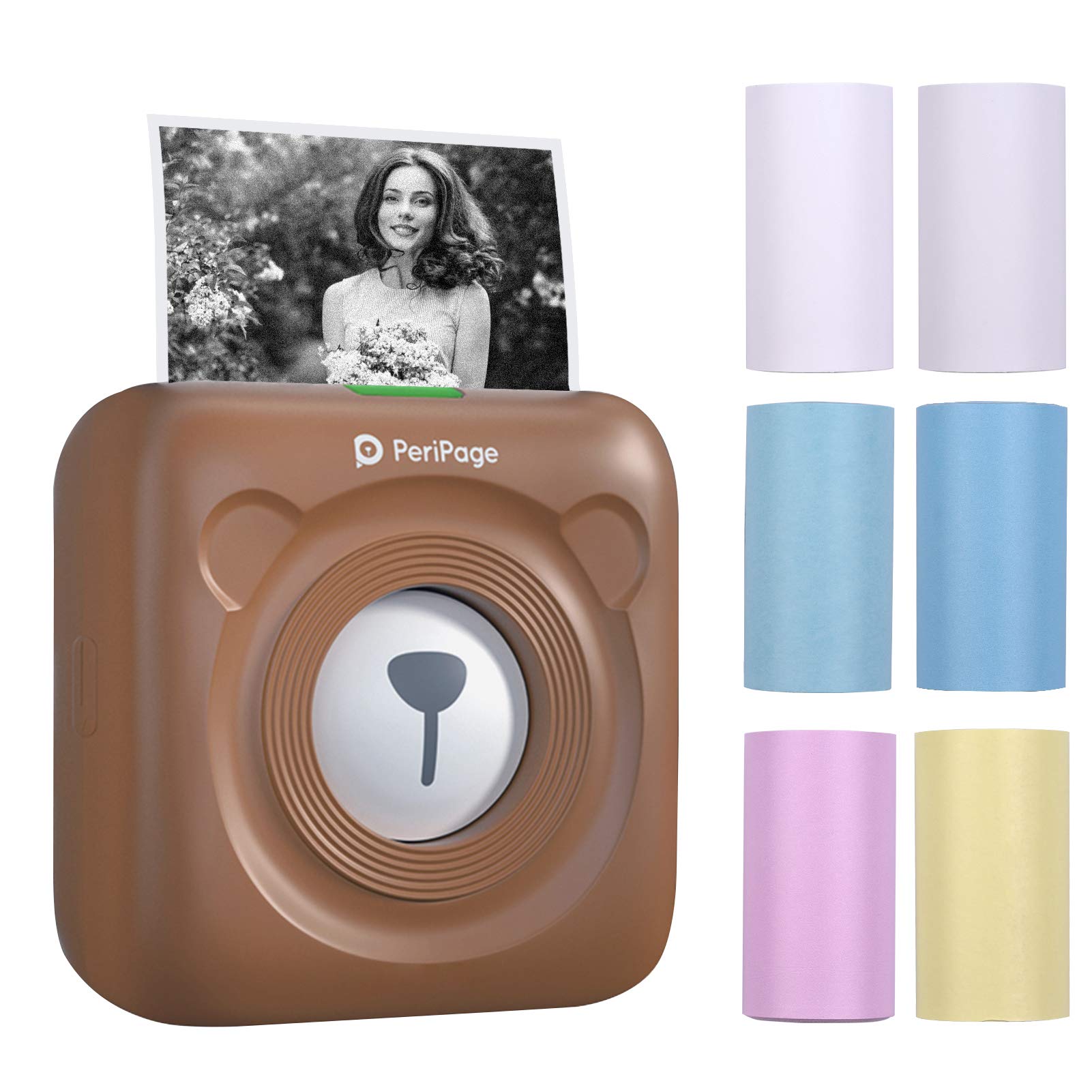 BISOFICE PeriPage Portable Mini Pocket Wireless Bluetooth Thermal Printer - All-in-One Photo, Receipt, Label Printer with USB Cable & 6 Rolls Thermal Paper - Compatible with Android, iOS, Windows - Perfect for Home, Office, Retail & Mobile Printing