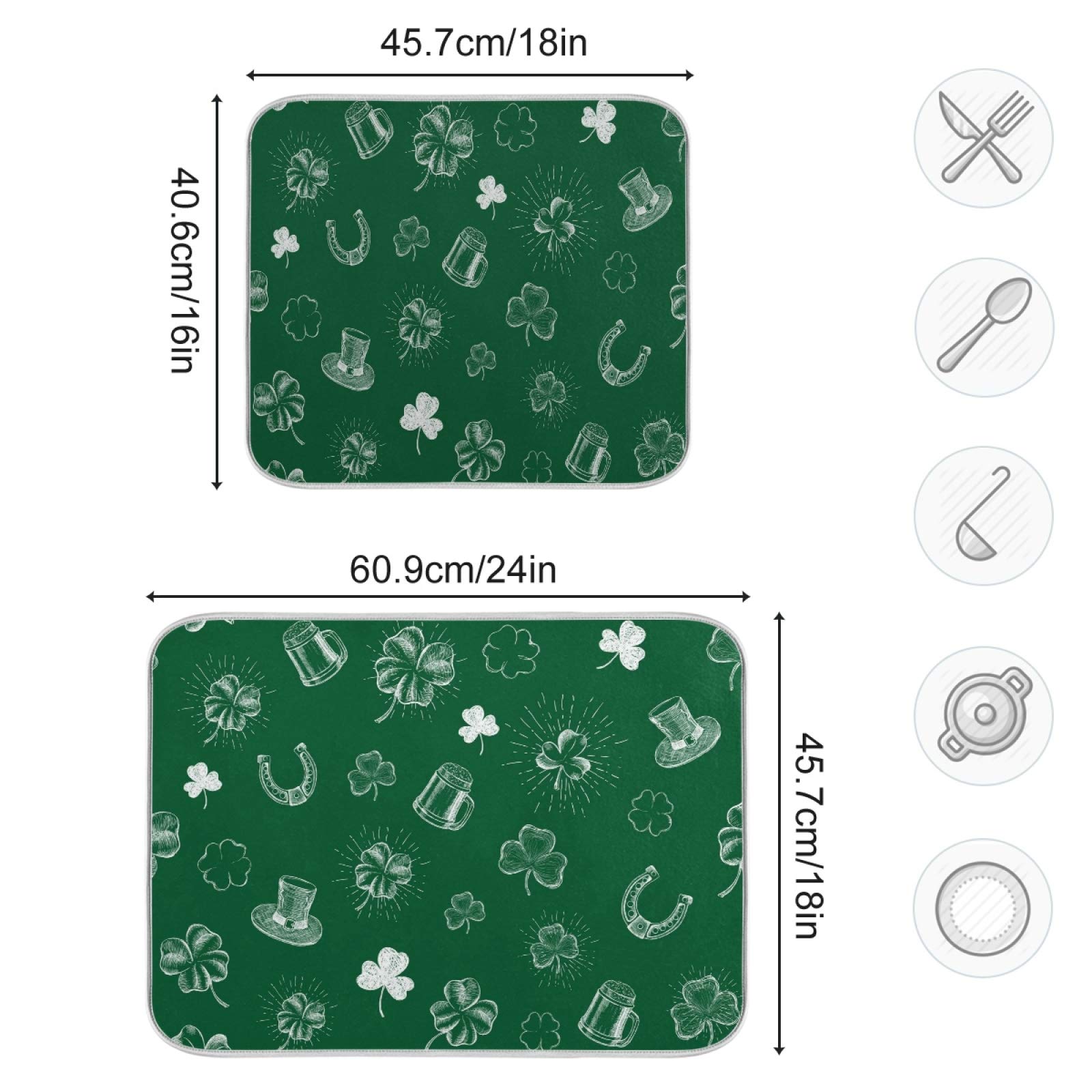 St Patrick's Shamrock Dish Drying Mat - Kitchen Counter Protector for Bottles & Dishes