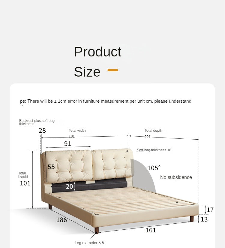 Organic Leather Art Bed - Cream Cloud Soft Mattress for Ultimate Comfort | Perfect for Master Bedrooms, Guest Rooms & Luxury Apartments