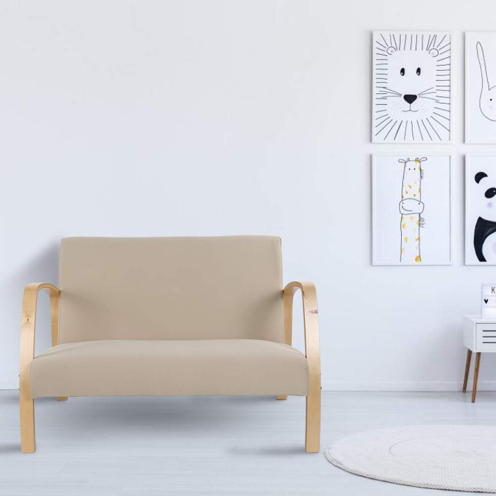 Modern Accent Wooden Armchair - Upholstered Lounge Chair with Wood Frame, 2-Seater Living Room Sofa Couch for Reception, Bedroom & Office - Perfect for Home Decor, Guest Seating and Workspace Comfort