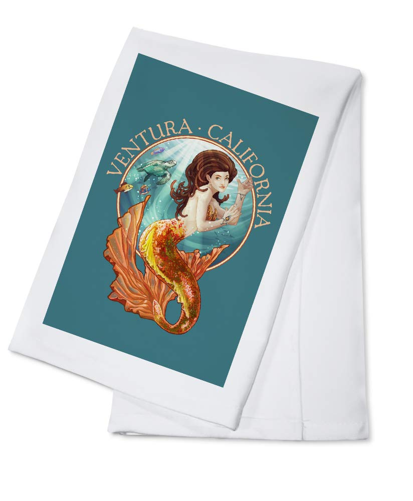 Ventura California Mermaid Print 100% Cotton Tea Towel - Decorative Hand Towel for Kitchen, Bathroom & Home Decor | Perfect for Beach House, Coastal Decor and Gift Giving