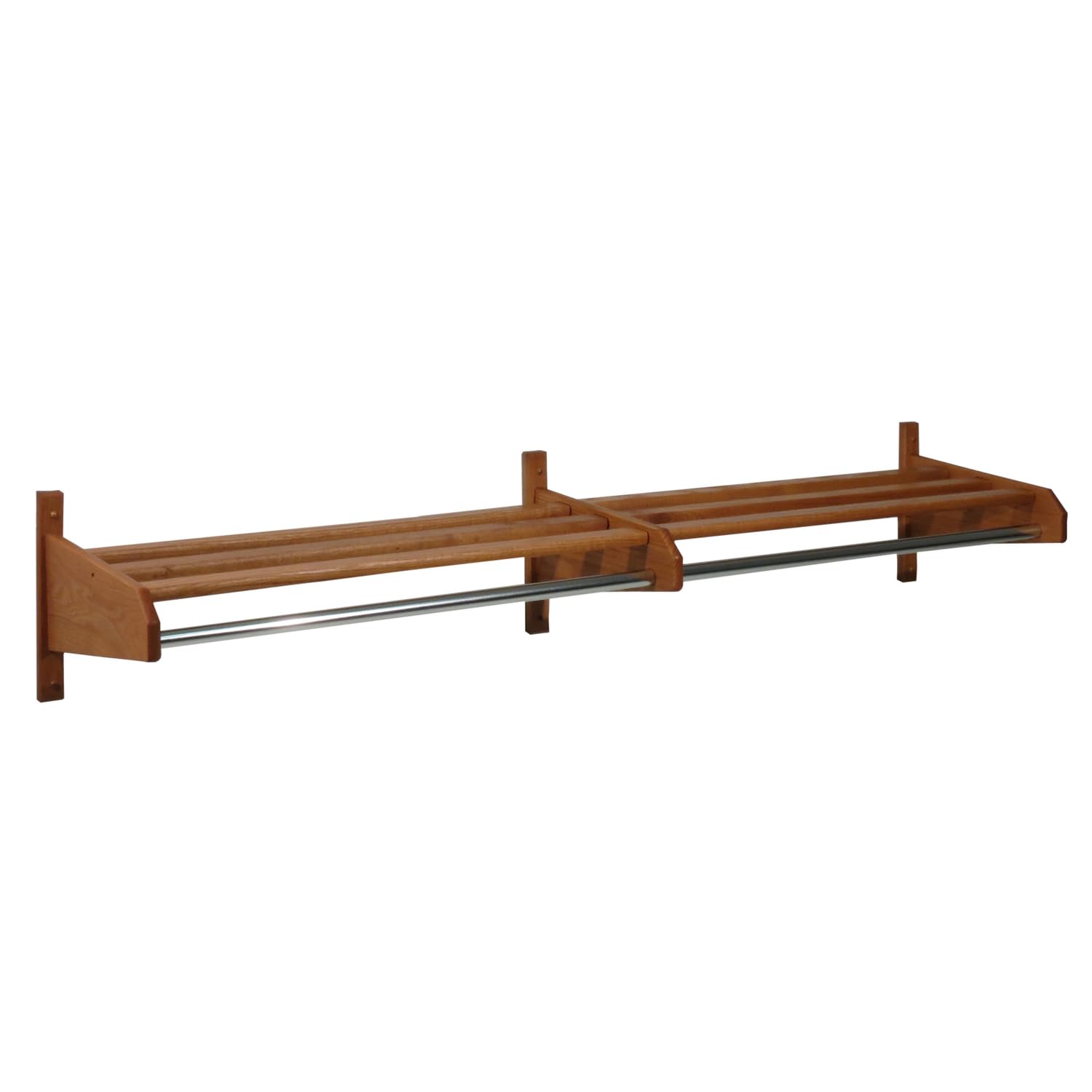50-Inch Wooden Coat and Hat Rack with Small Hook Hangers - Medium Oak Finish for Entryway, Bedroom, or Mudroom Organization
