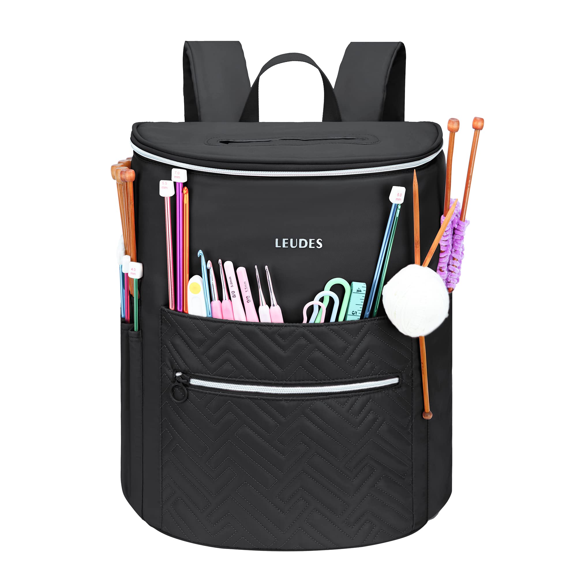 Premium Knitting Bag Backpack Organizer - Large Black Yarn Storage Tote for Crochet & Knitting Projects | Holds Needles, Hooks & Accessories | Perfect for Travel, Commuting & Crafting On-The-Go