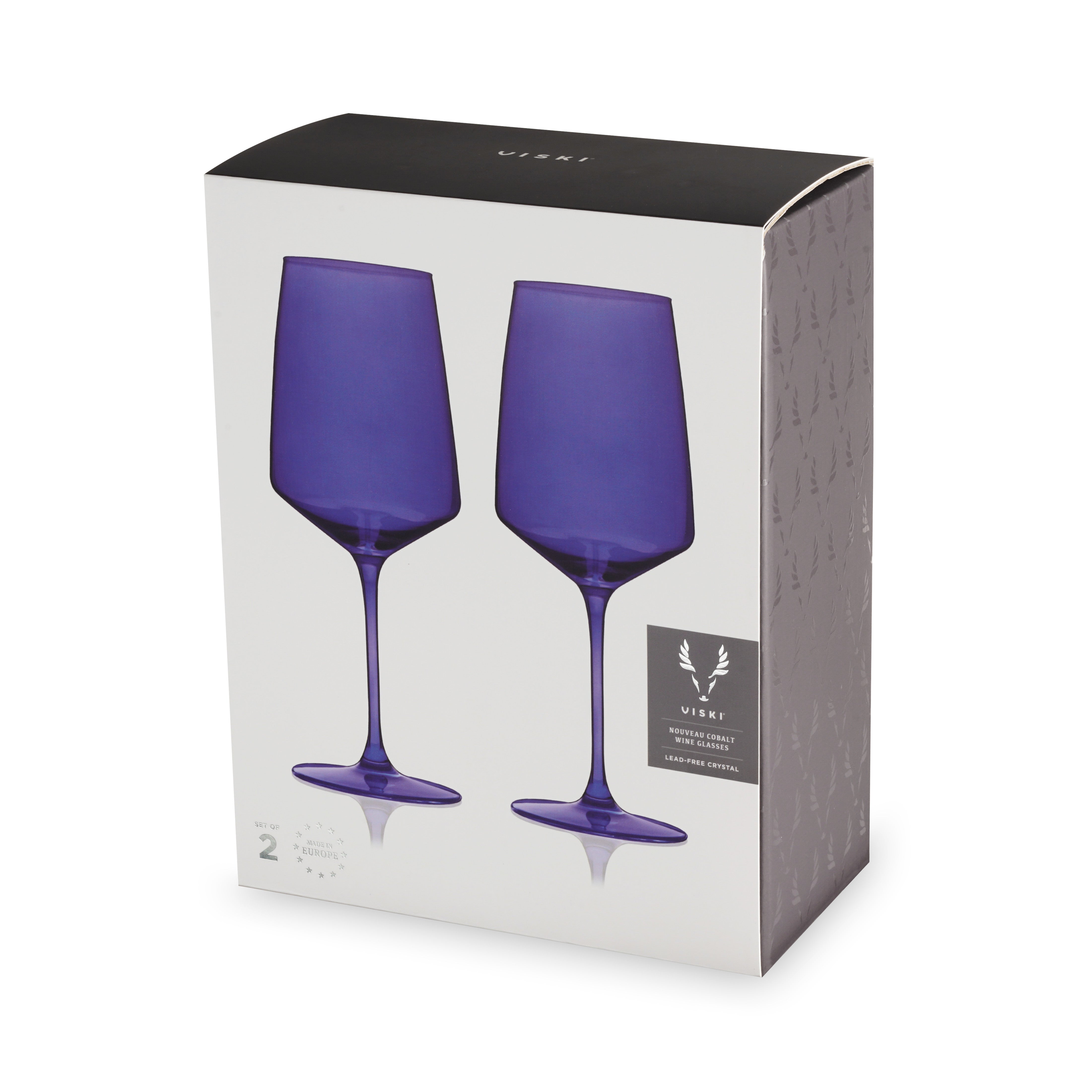 Premium Reserve Nouveau Crystal Wine Glasses - Set of 2 Cobalt Blue Stemware for Red & White Wine - Perfect for Dinner Parties, Weddings & Romantic Evenings